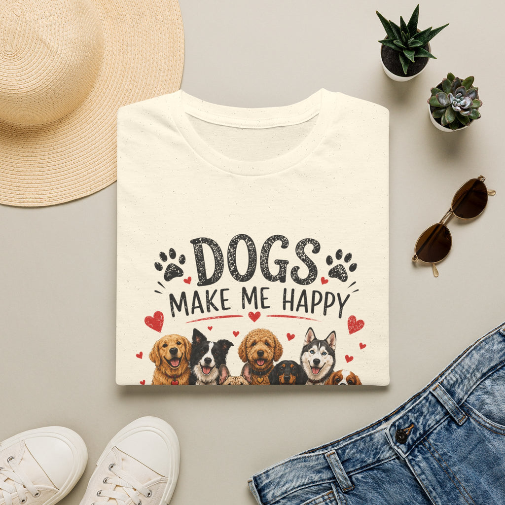 Dogs Make Me Happy T-Shirt — Cute Paw Print & Dog Breed Graphic Tee