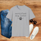 Certified Dog Lover T-Shirt — Paw Print Graphic Tee for Pet Owners