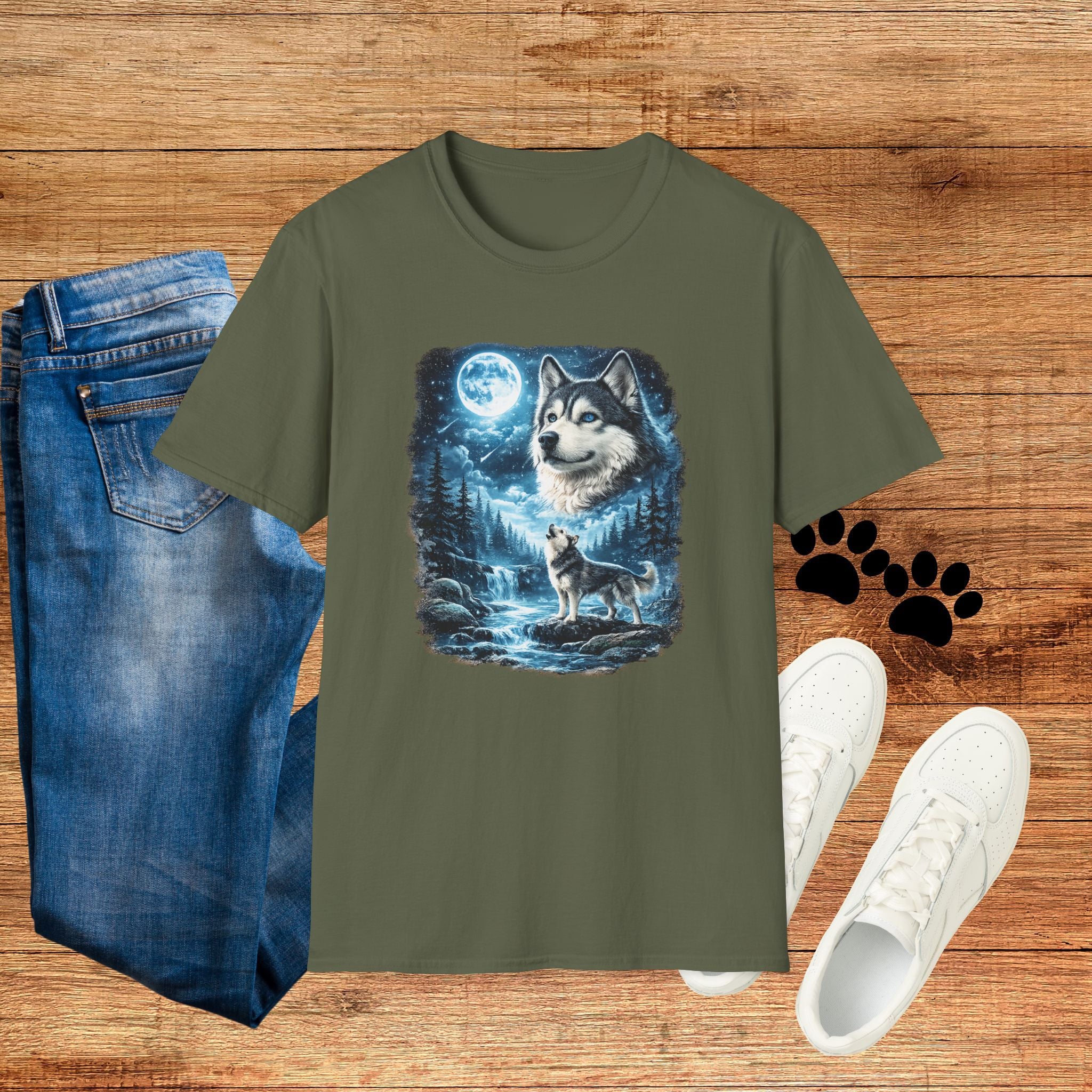Wolf Moon T-Shirt — Majestic Husky Forest Night Tee