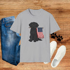 Black Labrador Holding American Flag T-Shirt – Patriotic Dog Tee for 4th of July
