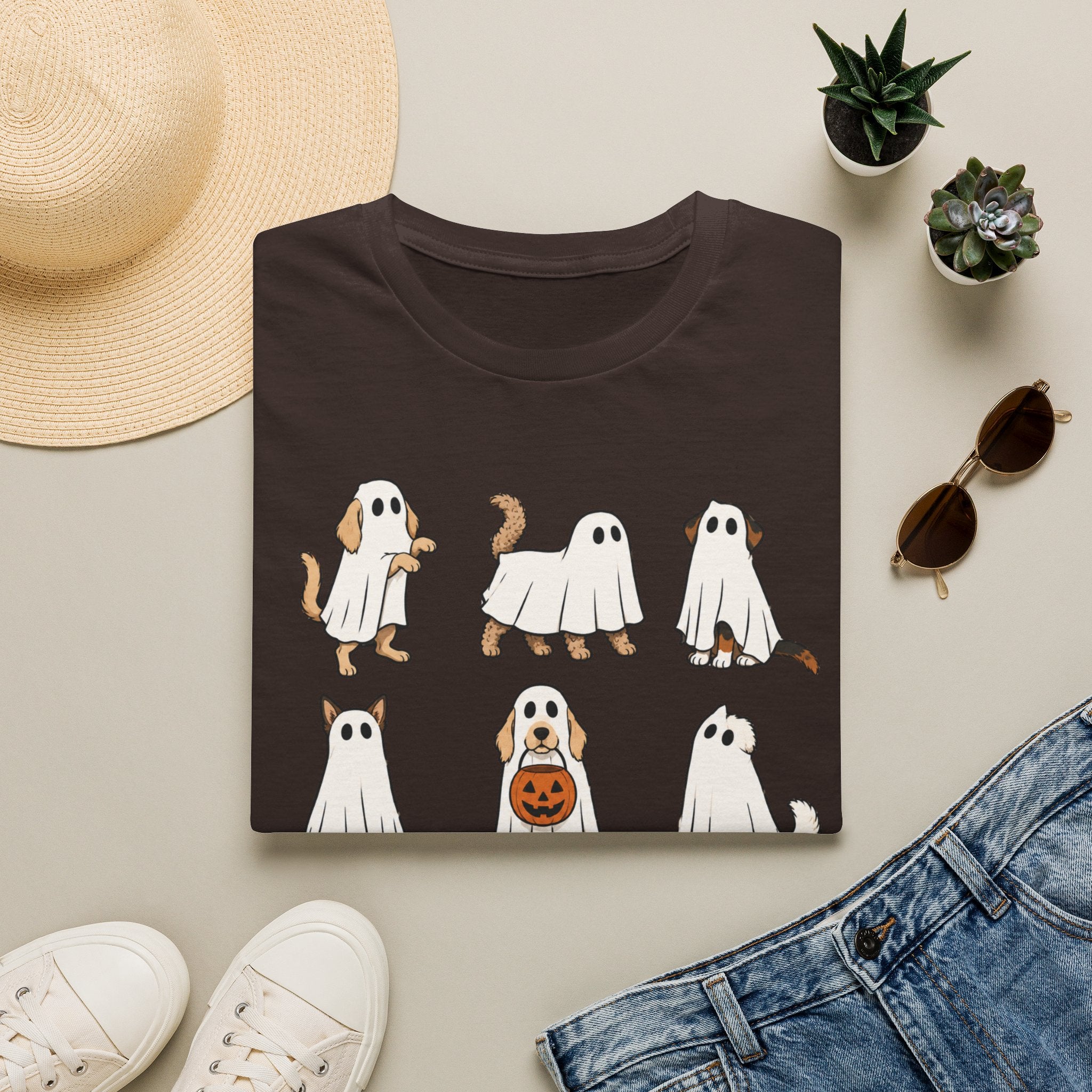 Ghost Dogs Halloween T-Shirt — Cute Puppy Ghosts with Pumpkin Design