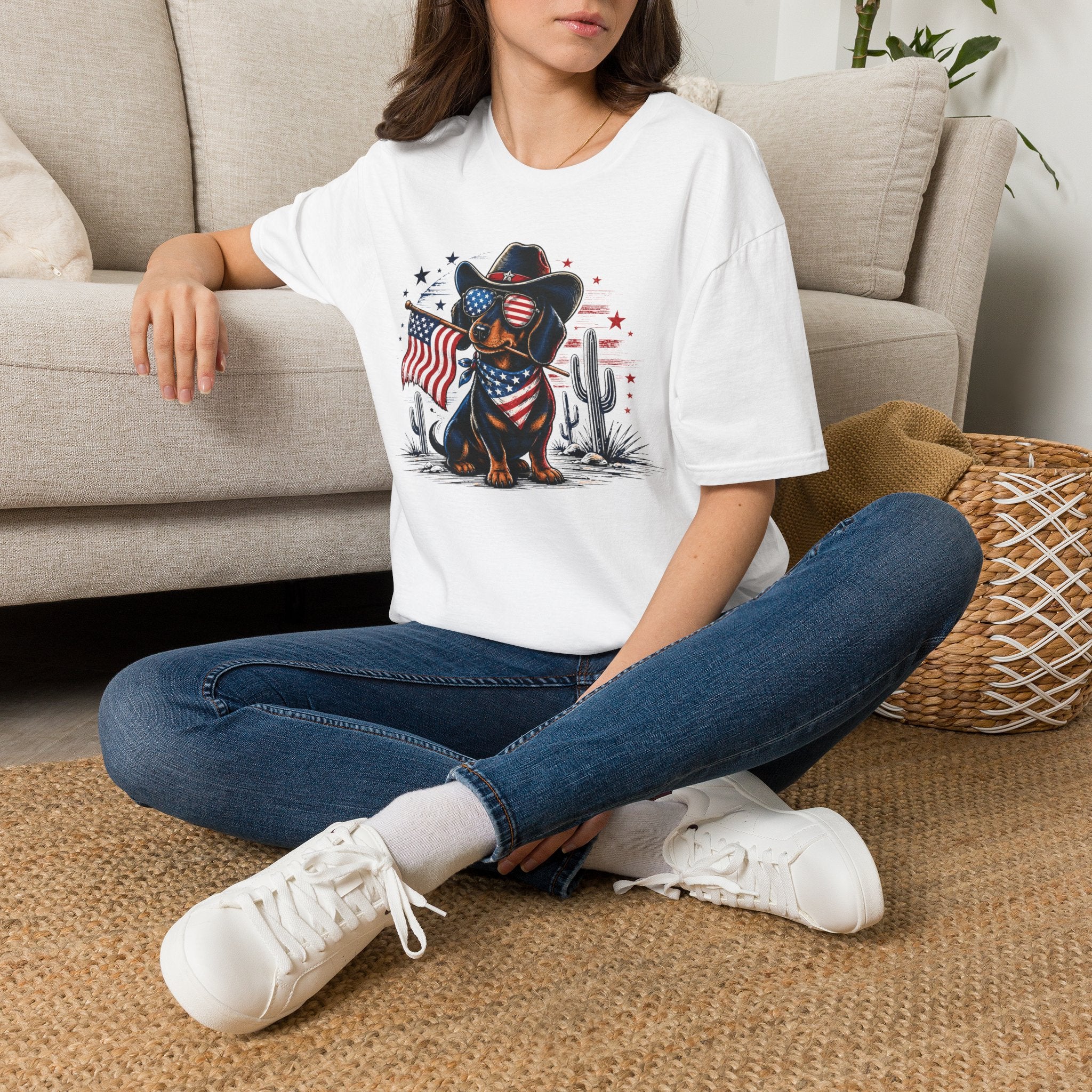 Patriotic Dachshund Tee — American Flag Cowboy Dog T-Shirt