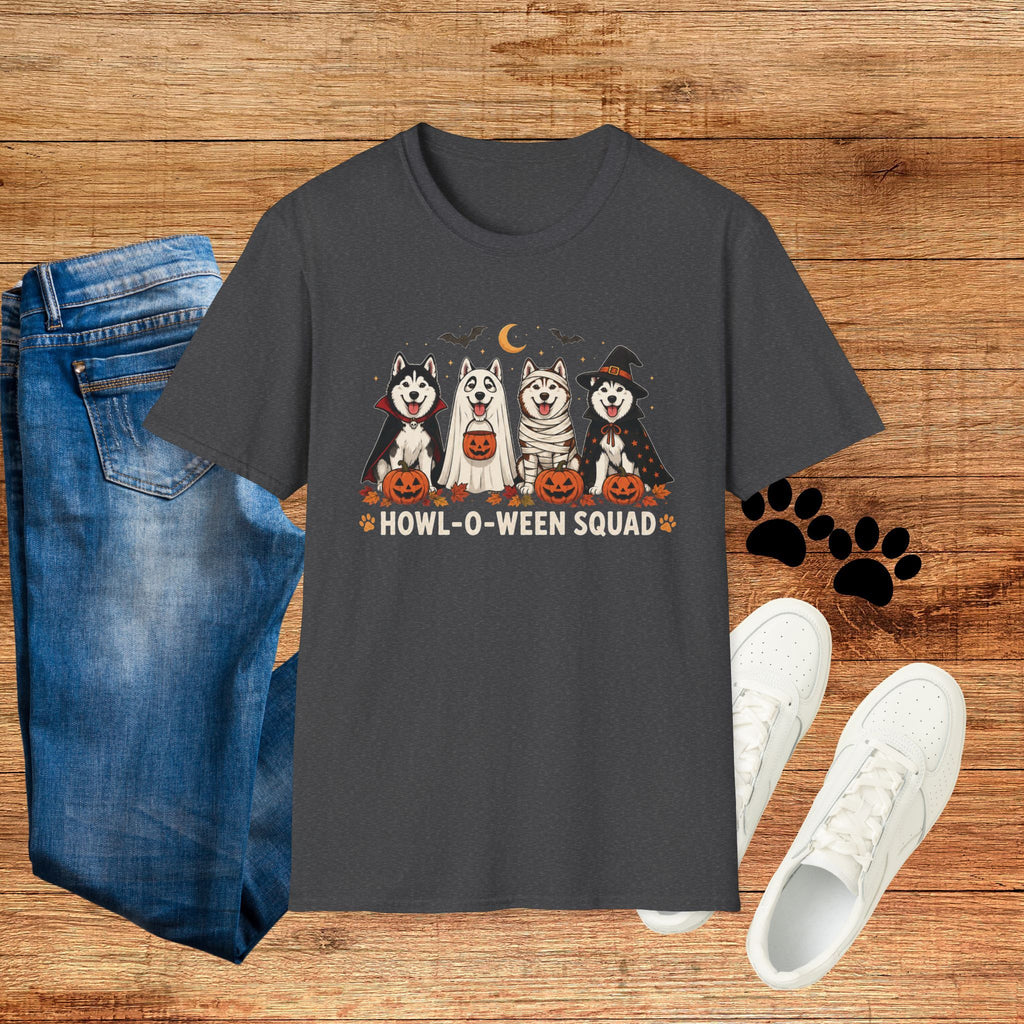 Halloween Huskies T-Shirt — "Howl-O-Ween Squad" Cute Dog Costume Tee