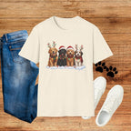 Christmas Dogs T-Shirt — Festive Puppies with Santa Hats & Reindeer Antlers