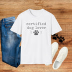 Certified Dog Lover T-Shirt — Paw Print Graphic Tee for Pet Owners
