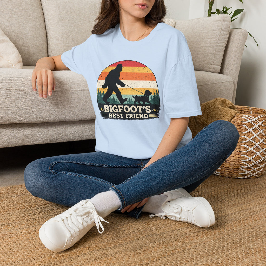 Bigfoot's Best Friend Retro Sunset Tee