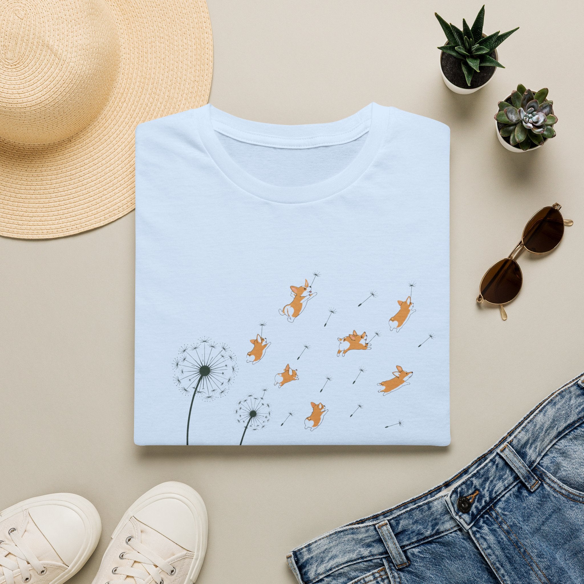 Dandelion with Flying Corgis Graphic Tee