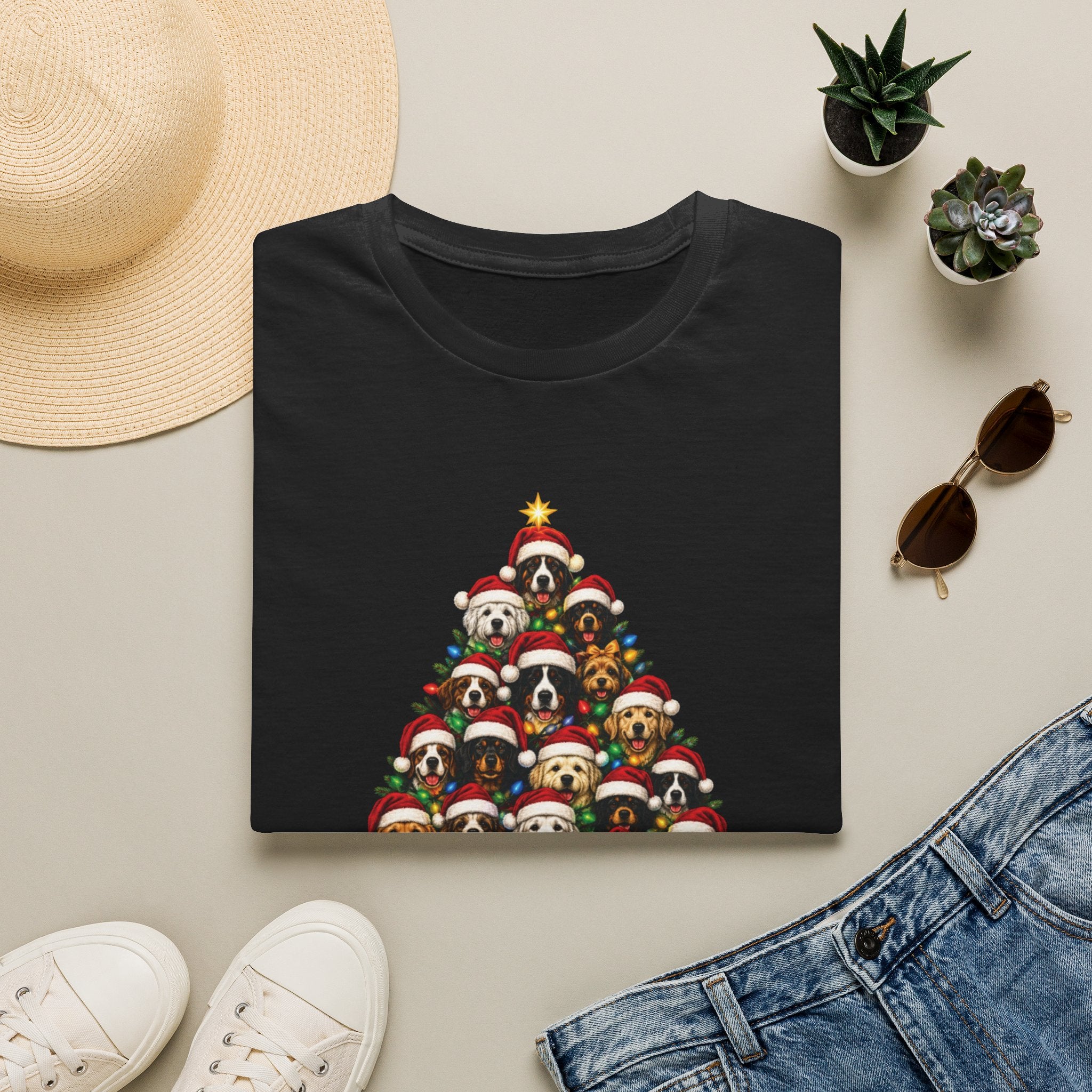 Christmas Dog Tree T-Shirt — Cute Holiday Puppies Pyramid Graphic Tee