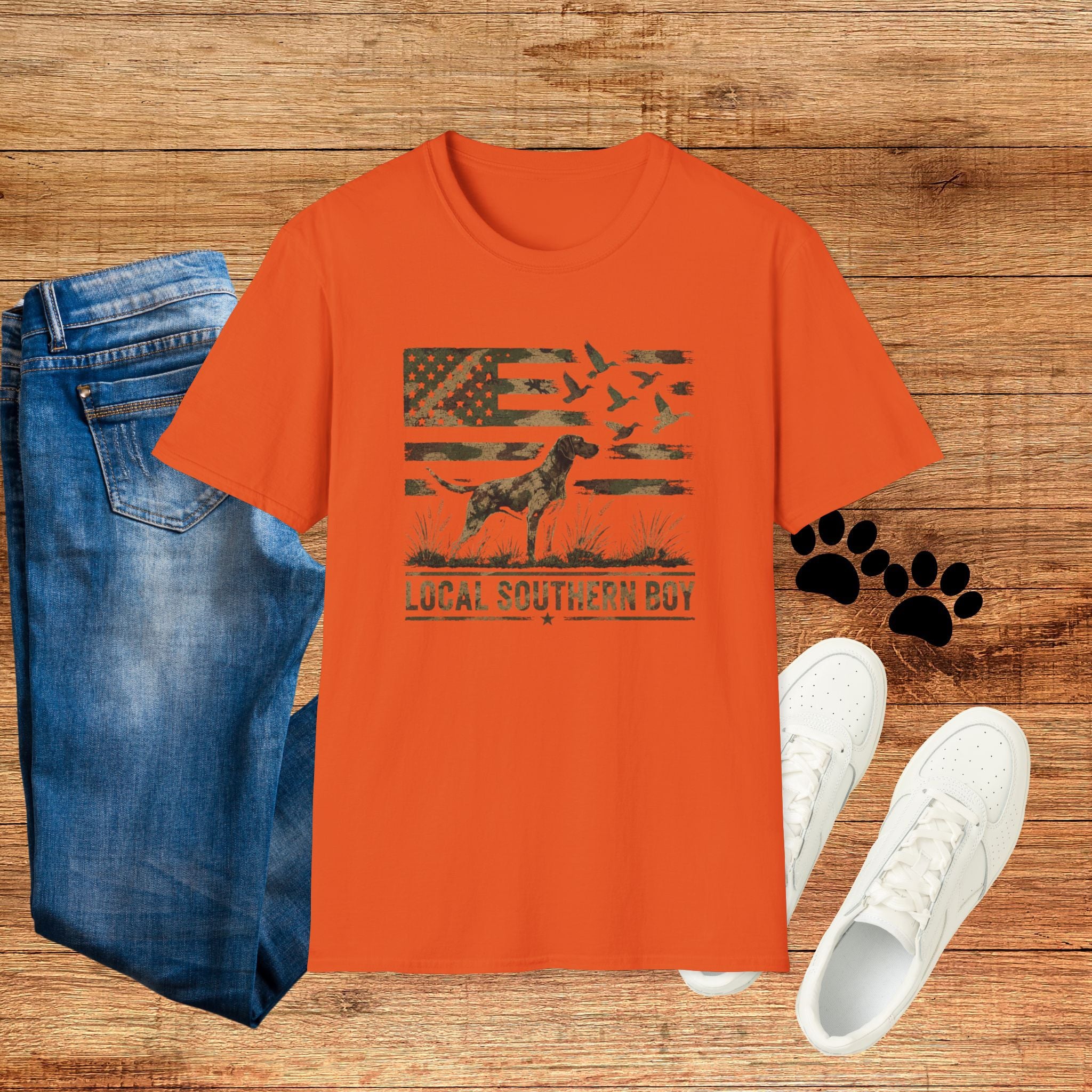 Duck Hunting American Flag T-Shirt — Local Southern Boy Retriever Design