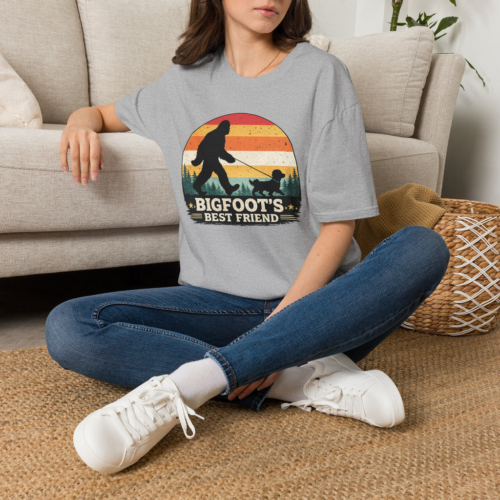 Bigfoot's Best Friend Retro Sunset Tee