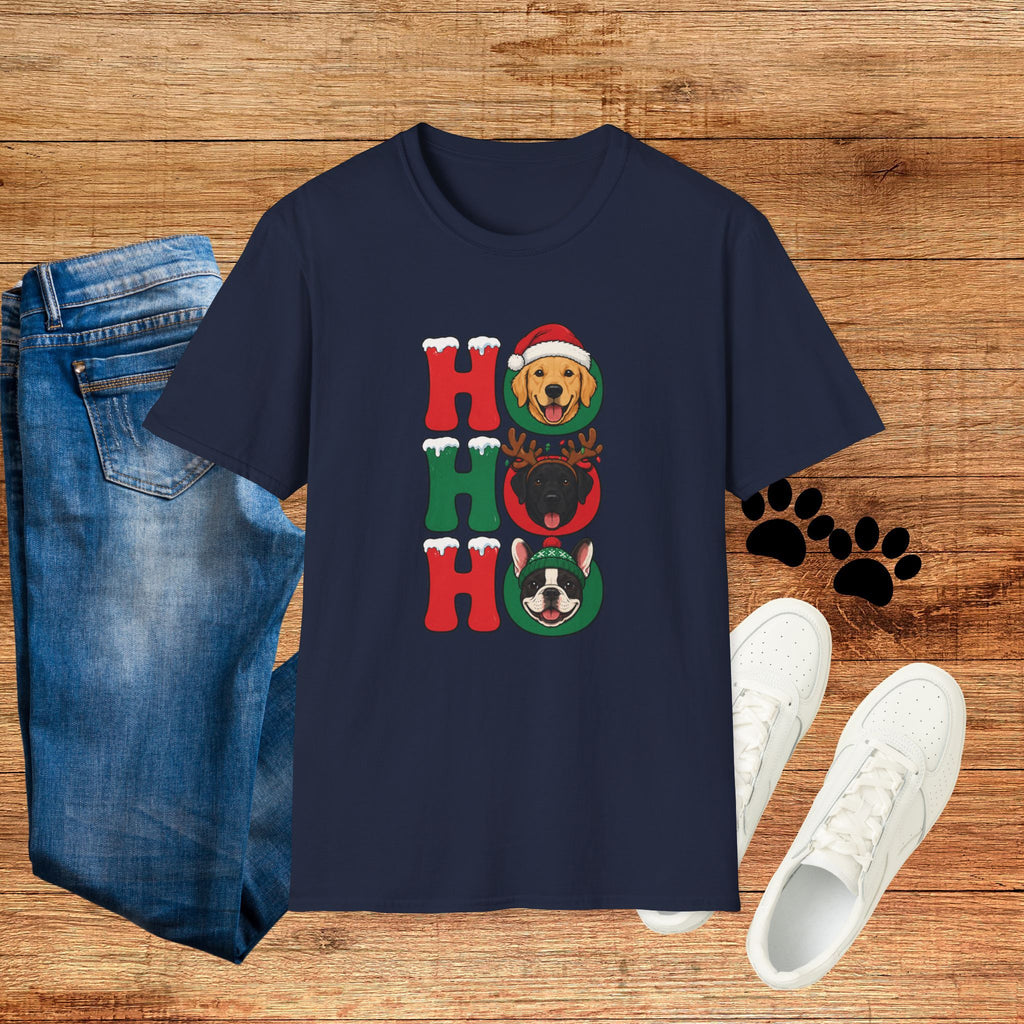Christmas 'Ho Ho Ho' Dog T-Shirt — Festive Labrador, Pug & Frenchie Holiday Tee