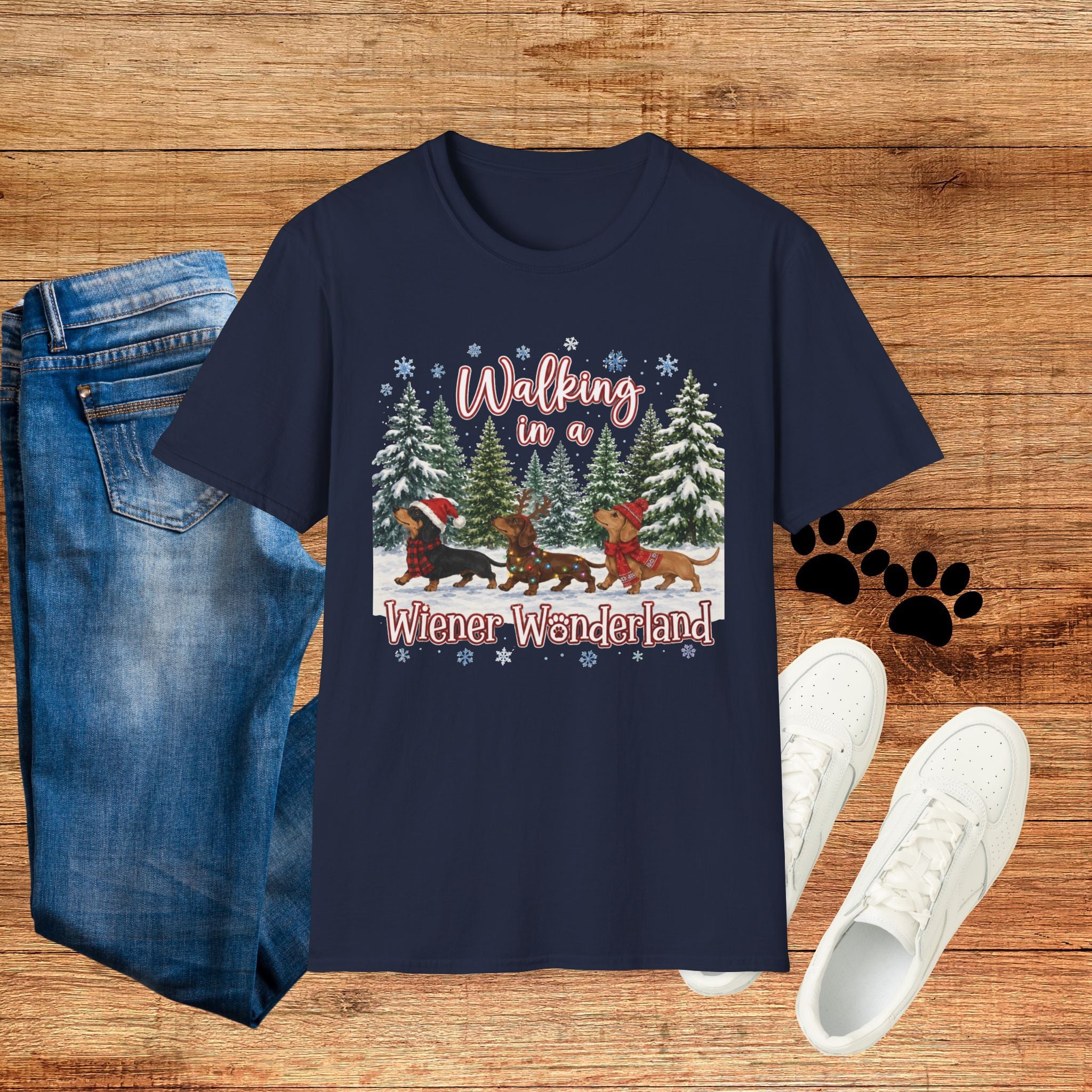 Walking in a Wiener Wonderland Forest Dogs Holiday Shirt