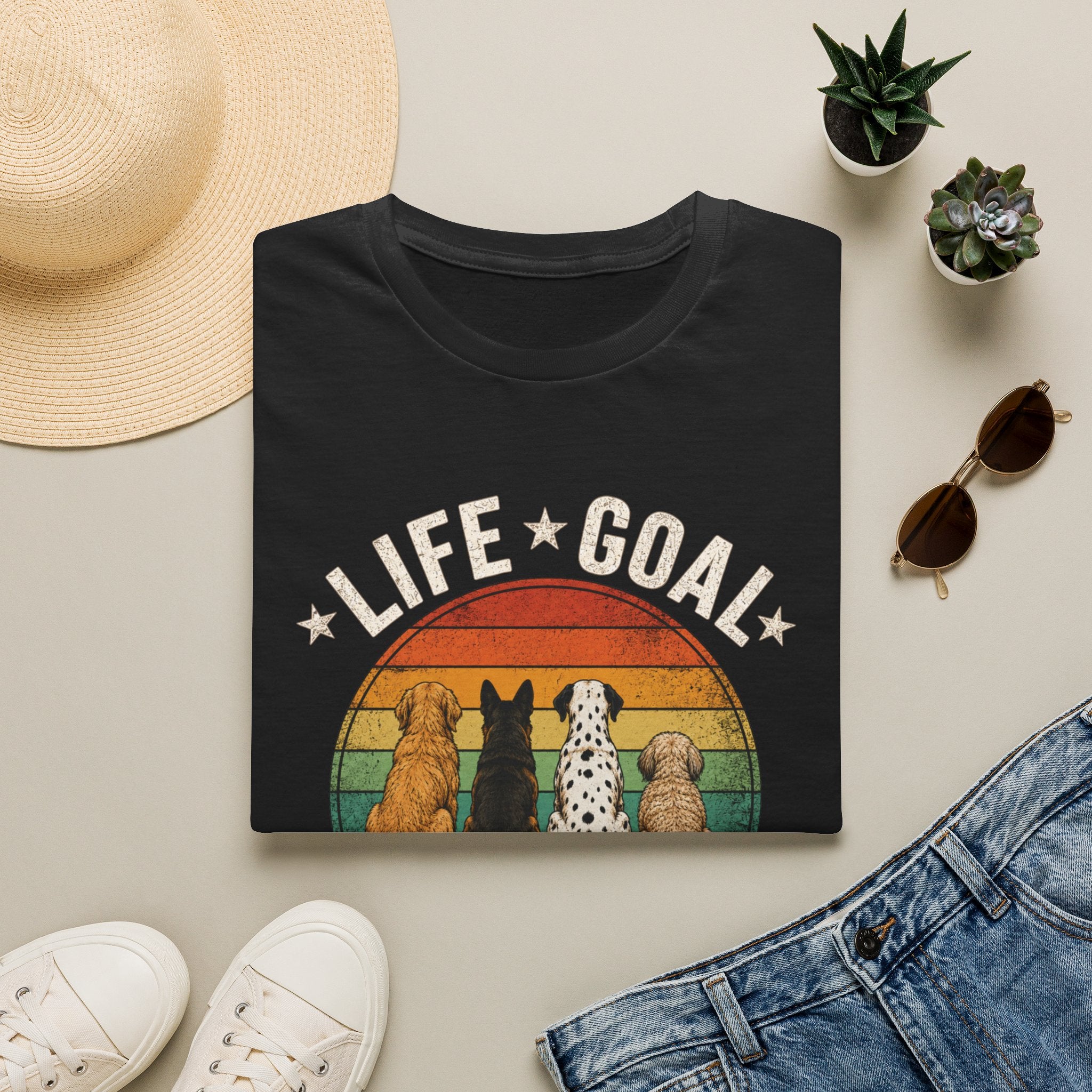 Life Goal: Pet All the Dogs Retro Rainbow Dog Lover Tee