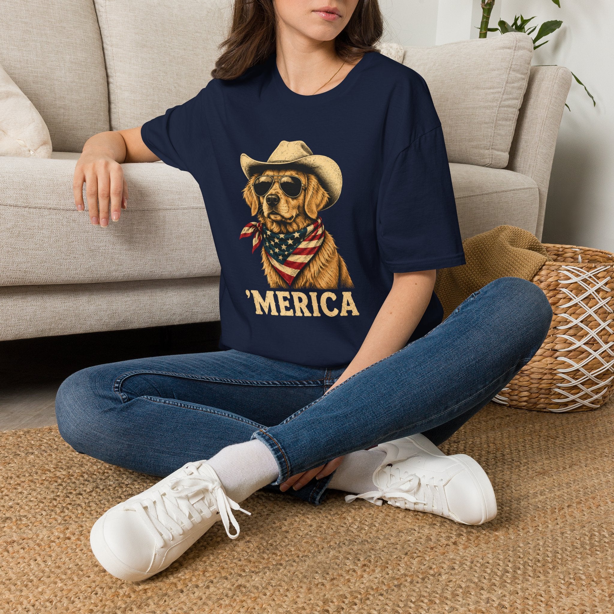 'Merica Dog T-Shirt — Patriotic Cowboy Golden Retriever Tee