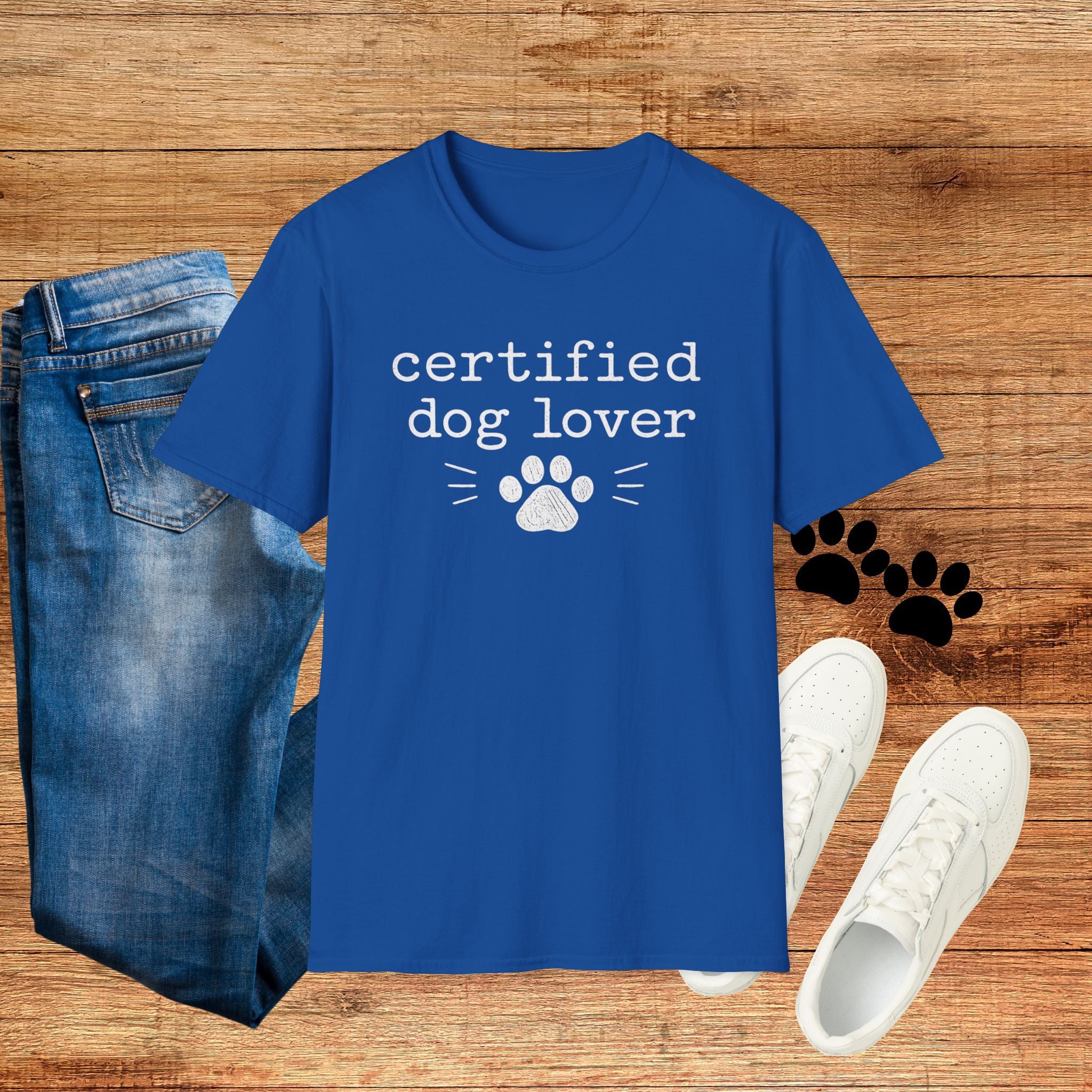 Certified Dog Lover T-Shirt — Paw Print Graphic Tee for Pet Owners