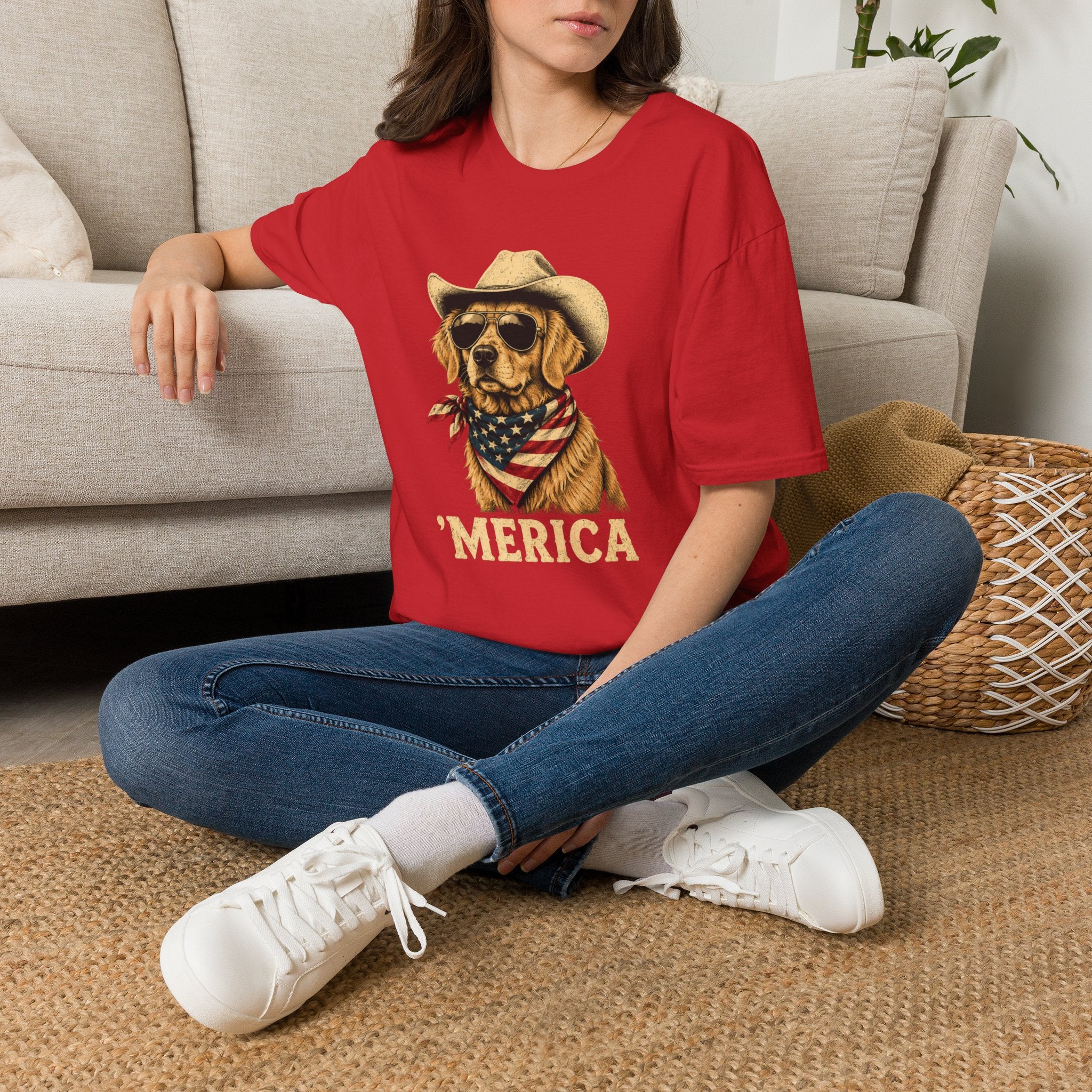 'Merica Dog T-Shirt — Patriotic Cowboy Golden Retriever Tee
