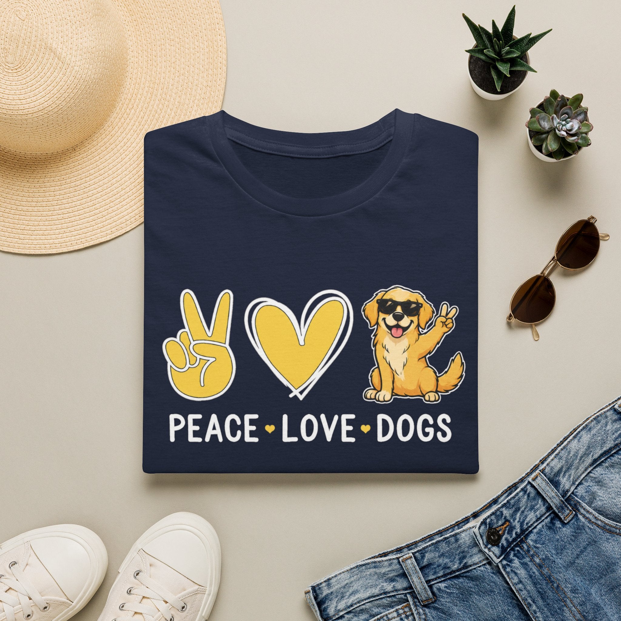 Peace Love Dogs T-Shirt – Cute Golden Retriever Graphic Tee