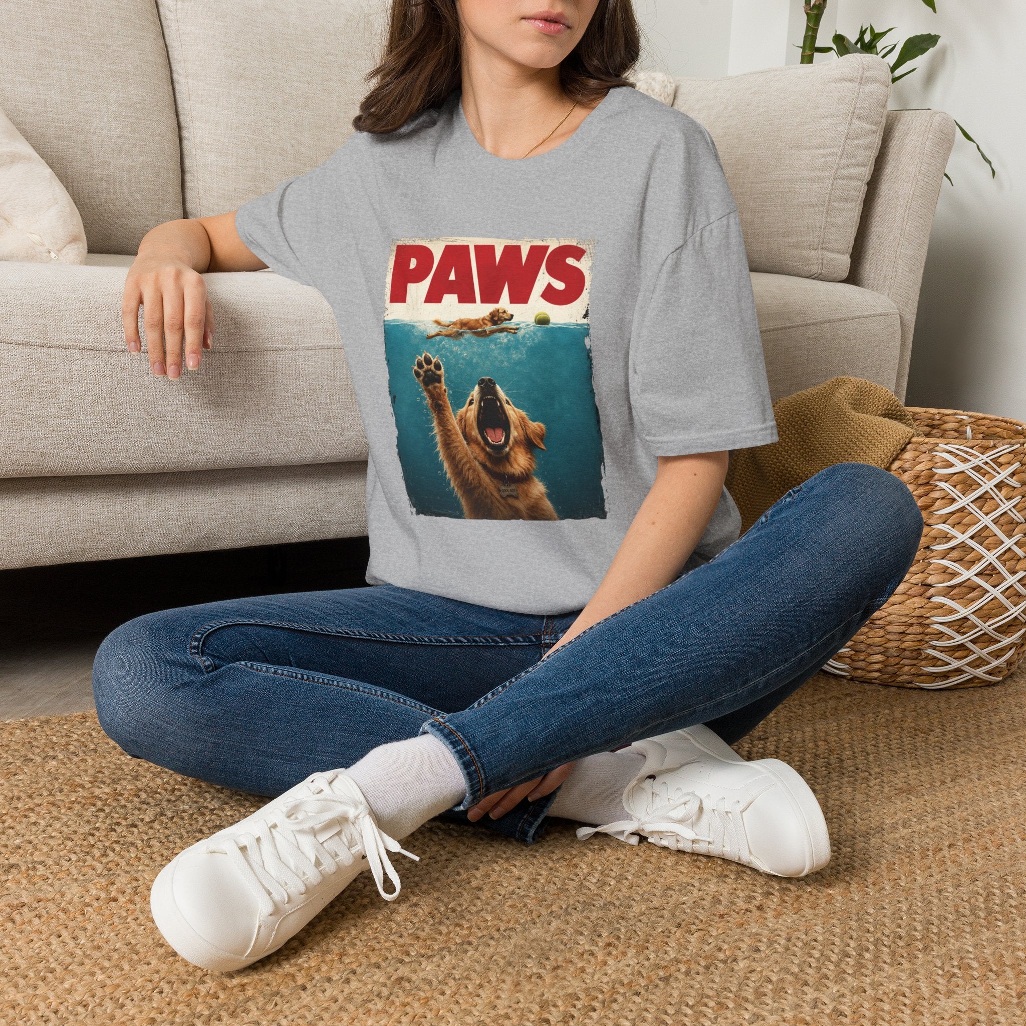 PAWS Dog Parody T-Shirt — Retro Beach Pup Graphic Tee for Dog Lovers