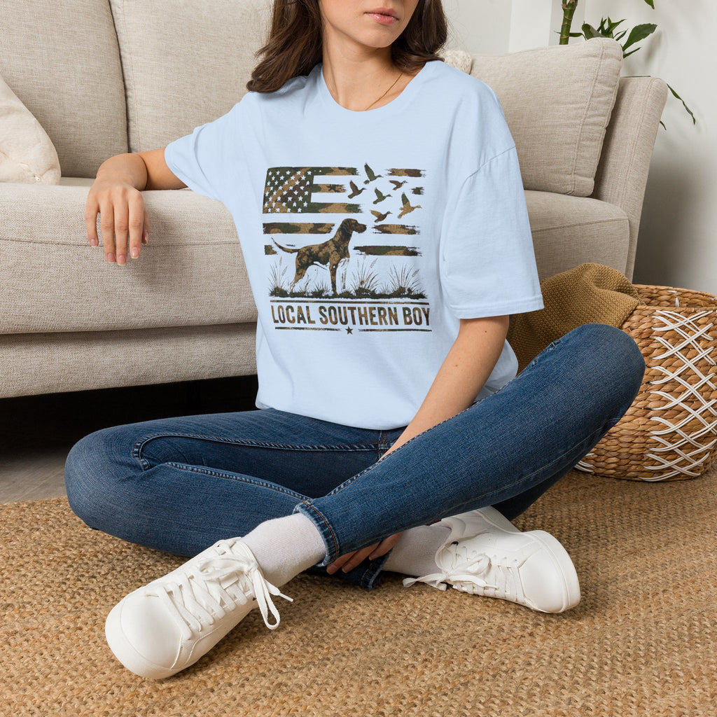 Duck Hunting American Flag T-Shirt — Local Southern Boy Retriever Design