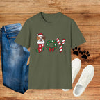Christmas Joy Dog T-Shirt — Cute Puppy in Stocking & Candy Cane Holiday Tee