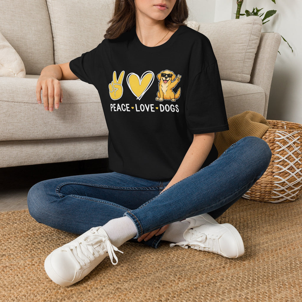 Peace Love Dogs T-Shirt – Cute Golden Retriever Graphic Tee