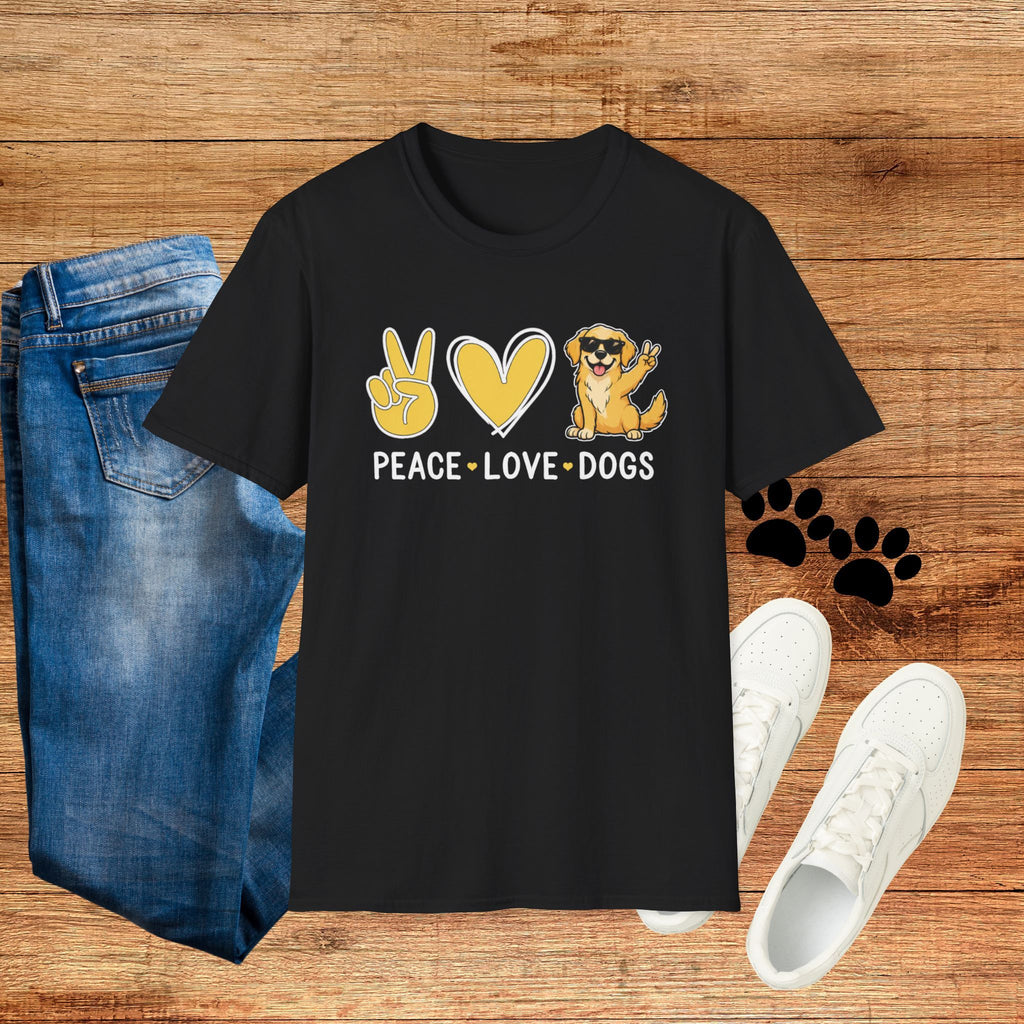 Peace Love Dogs T-Shirt – Cute Golden Retriever Graphic Tee