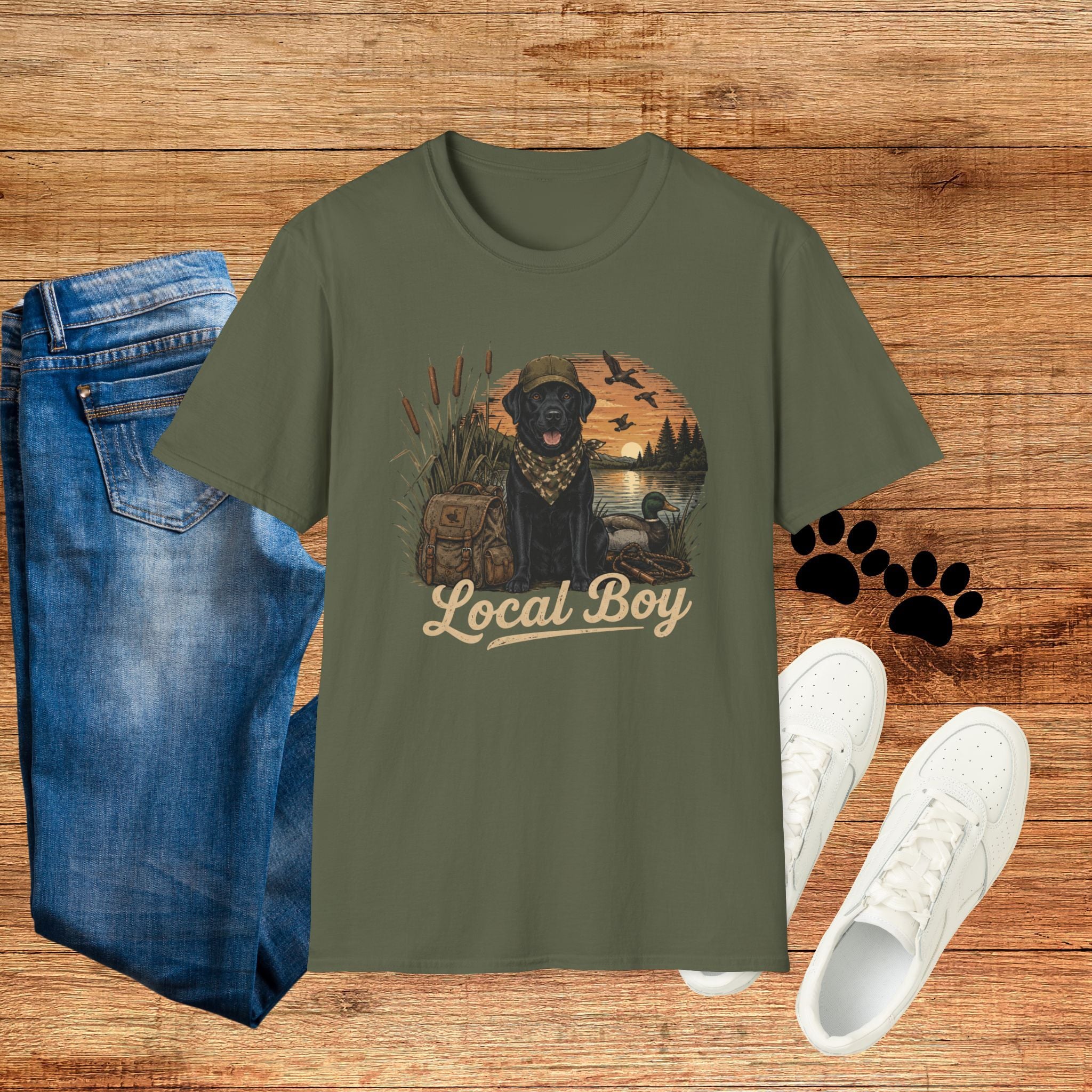 Local Boy Duck Hunting Black Lab Sunset Graphic