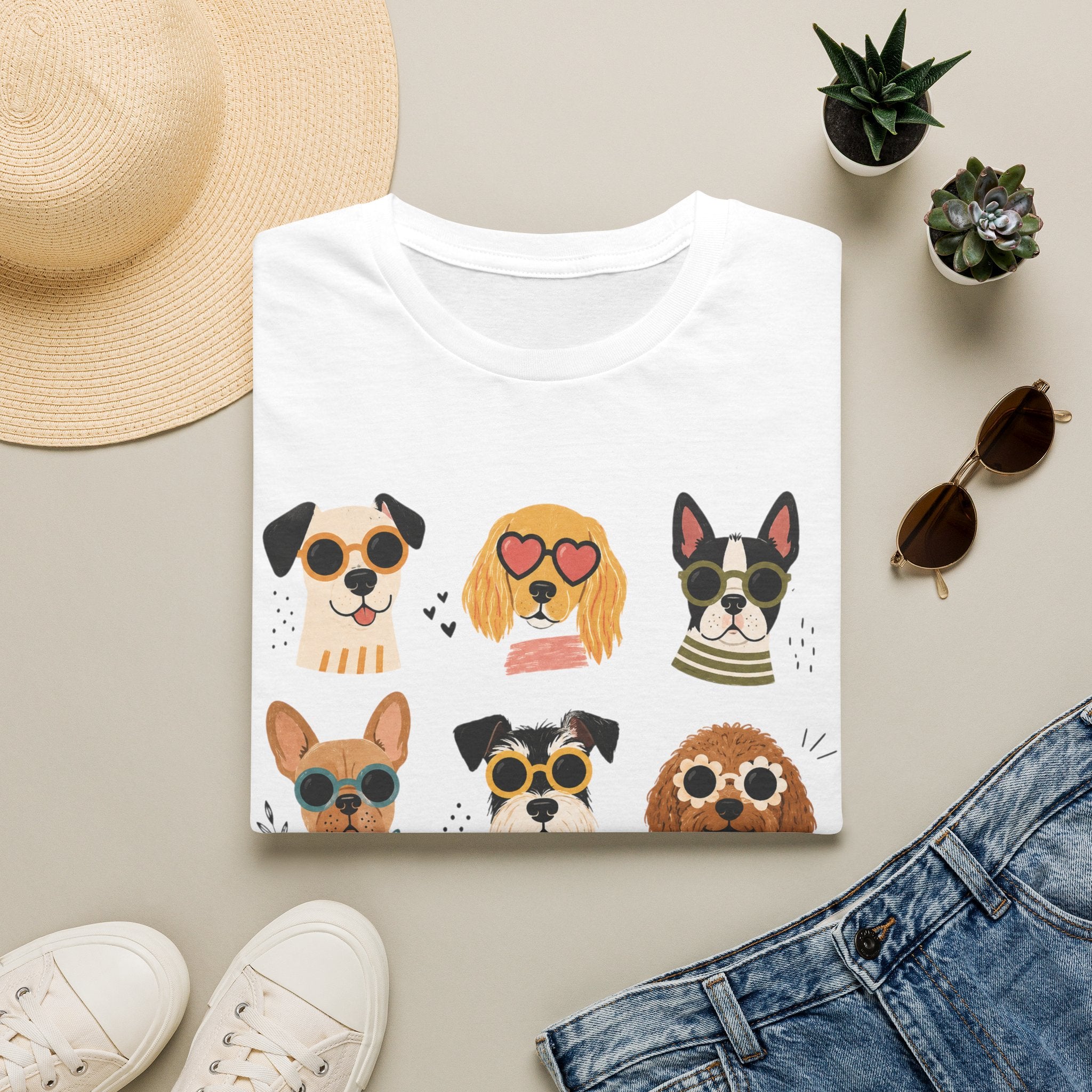 Cute Dog Faces T-Shirt — Grid of Cartoon Puppies Graphic Tee