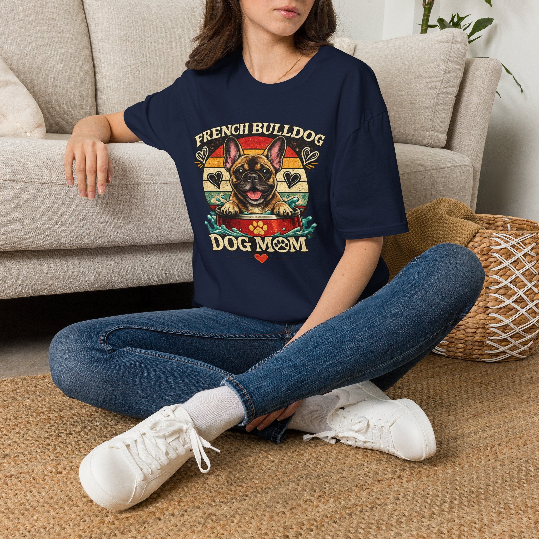 French Bulldog Dog Mom T-Shirt — Retro Sunset Frenchie Lover Tee