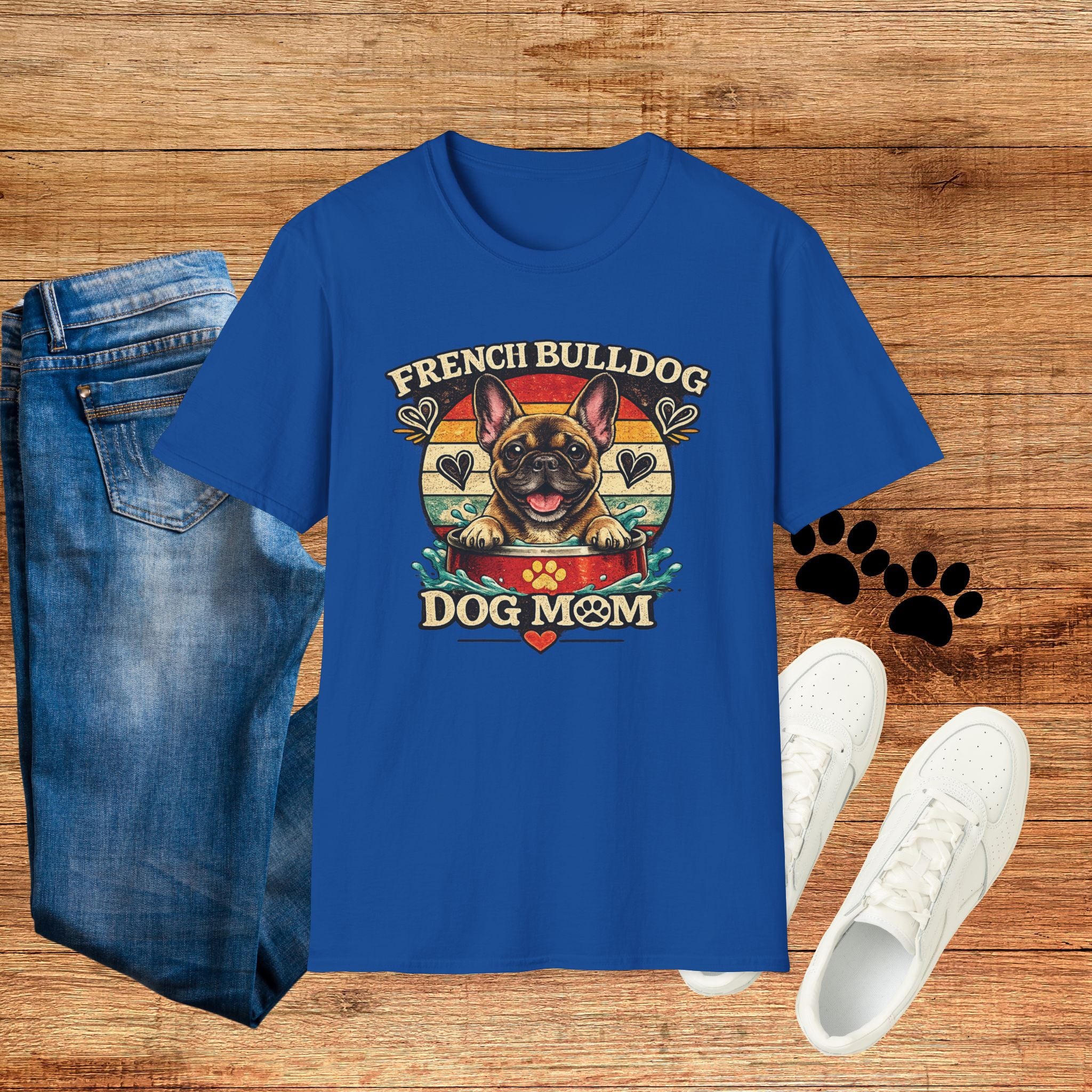 French Bulldog Dog Mom T-Shirt — Retro Sunset Frenchie Lover Tee