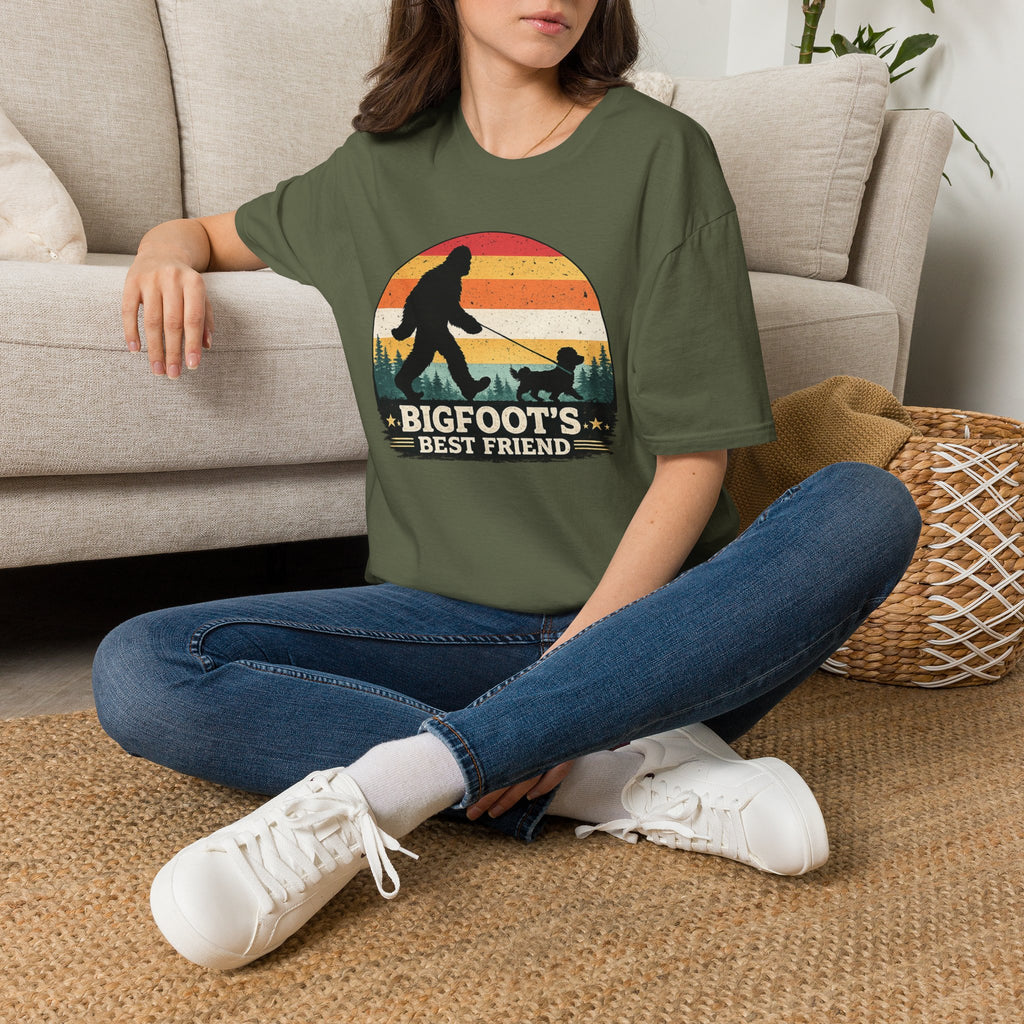 Bigfoot's Best Friend Retro Sunset Tee