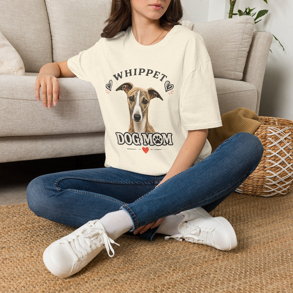Whippet Dog Mom T-Shirt — Cute Whippet Portrait & Heart Graphic