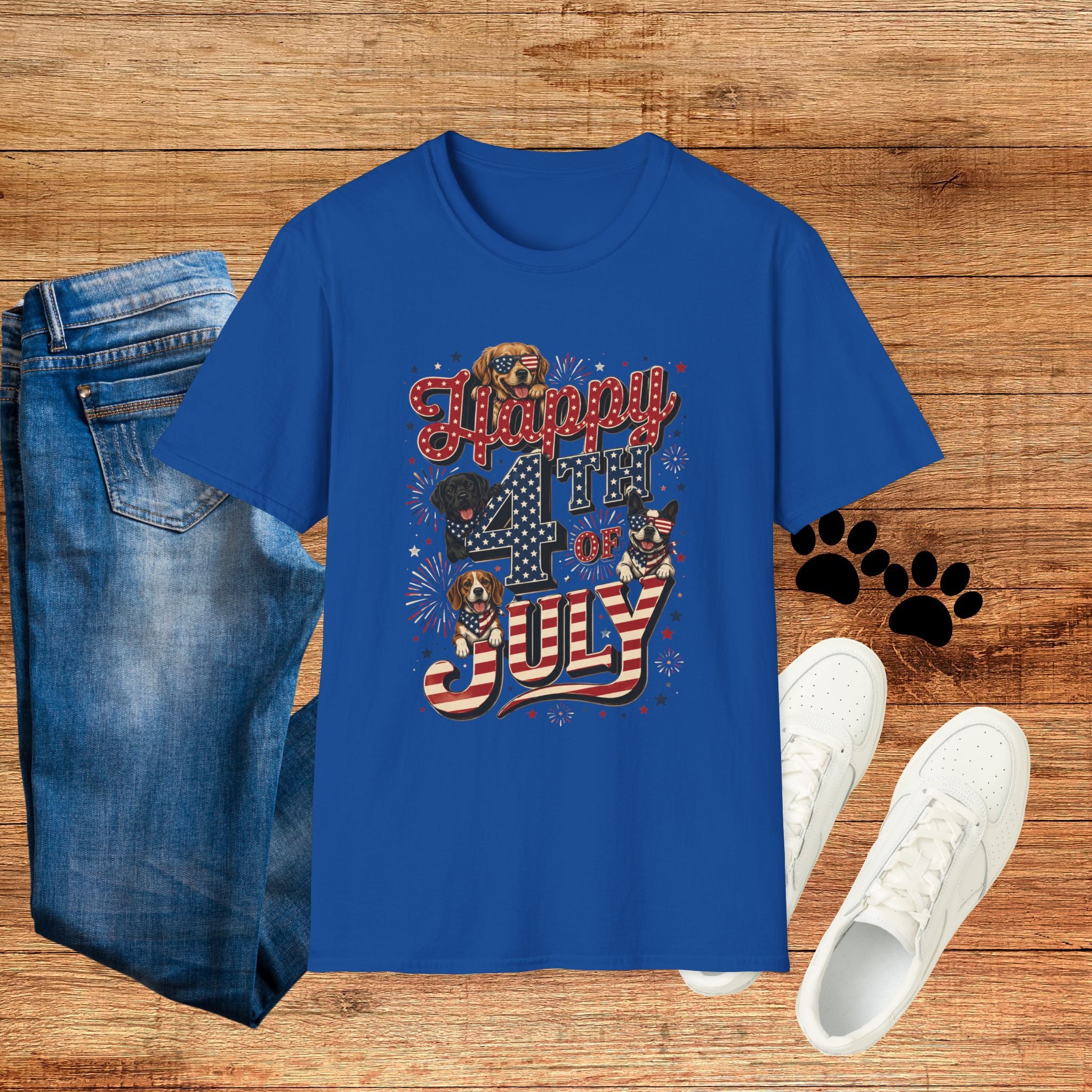 4th of July Dog T-Shirt — "Happy 4th of July" Patriotic Pet Tee