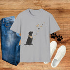 Dog Paw & Paper Airplane T-Shirt — Cute Black Dog Graphic Tee
