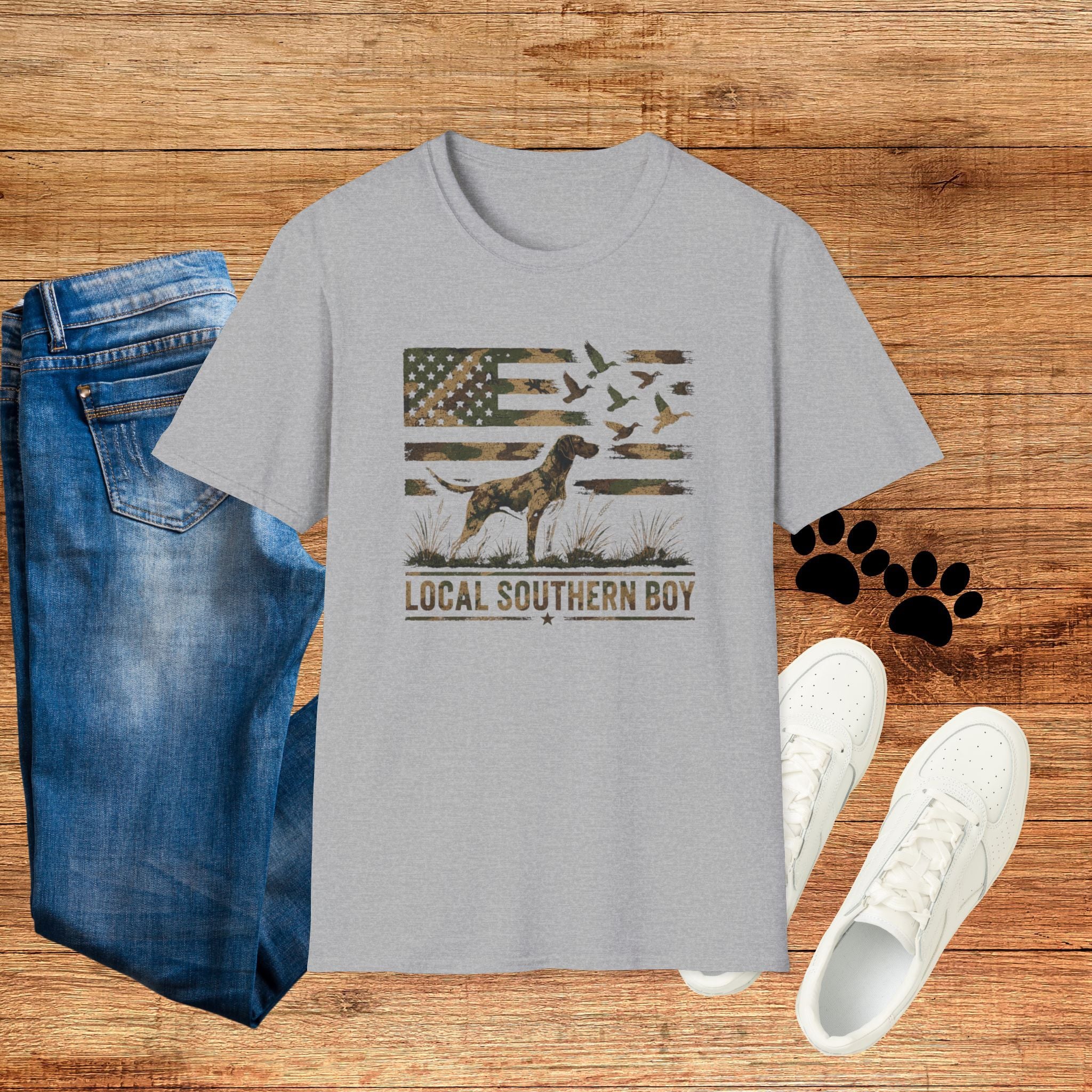 Duck Hunting American Flag T-Shirt — Local Southern Boy Retriever Design