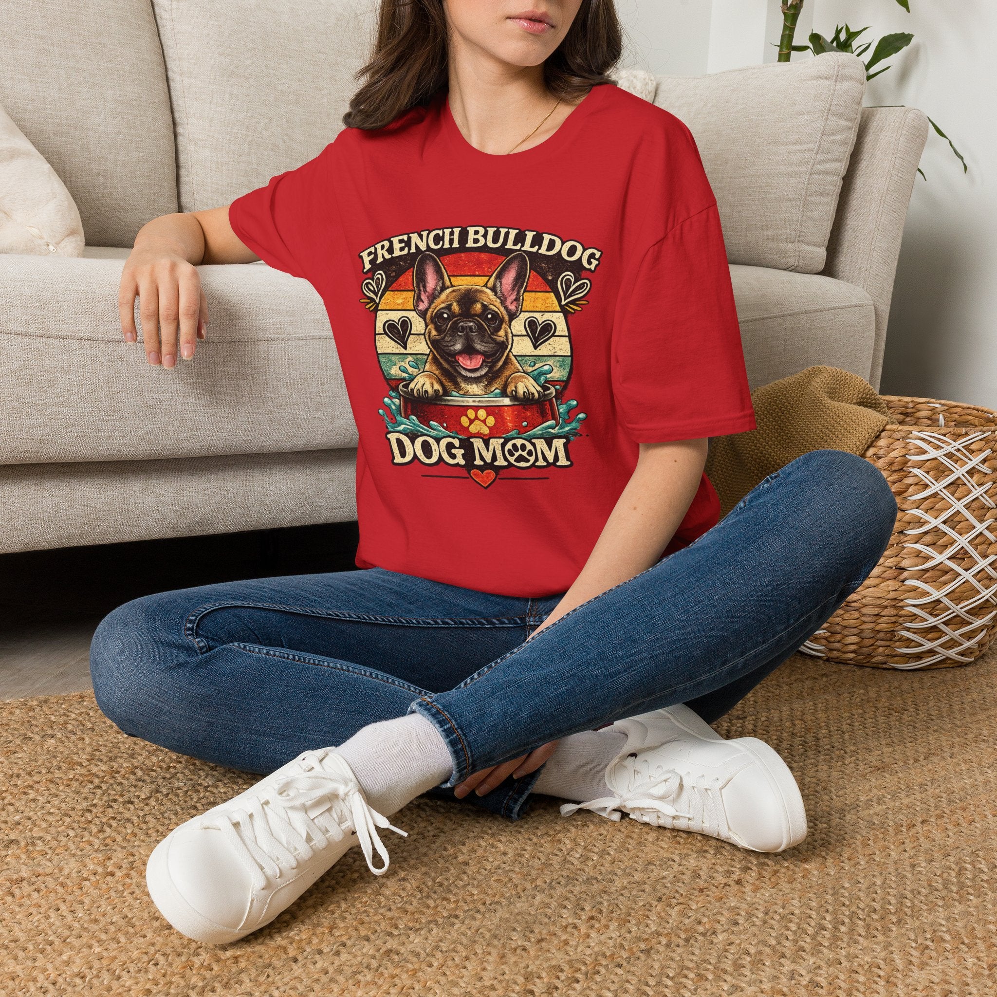 French Bulldog Dog Mom T-Shirt — Retro Sunset Frenchie Lover Tee