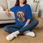 Patriotic Golden Retriever T-Shirt — American Flag Sunglasses & Bandana