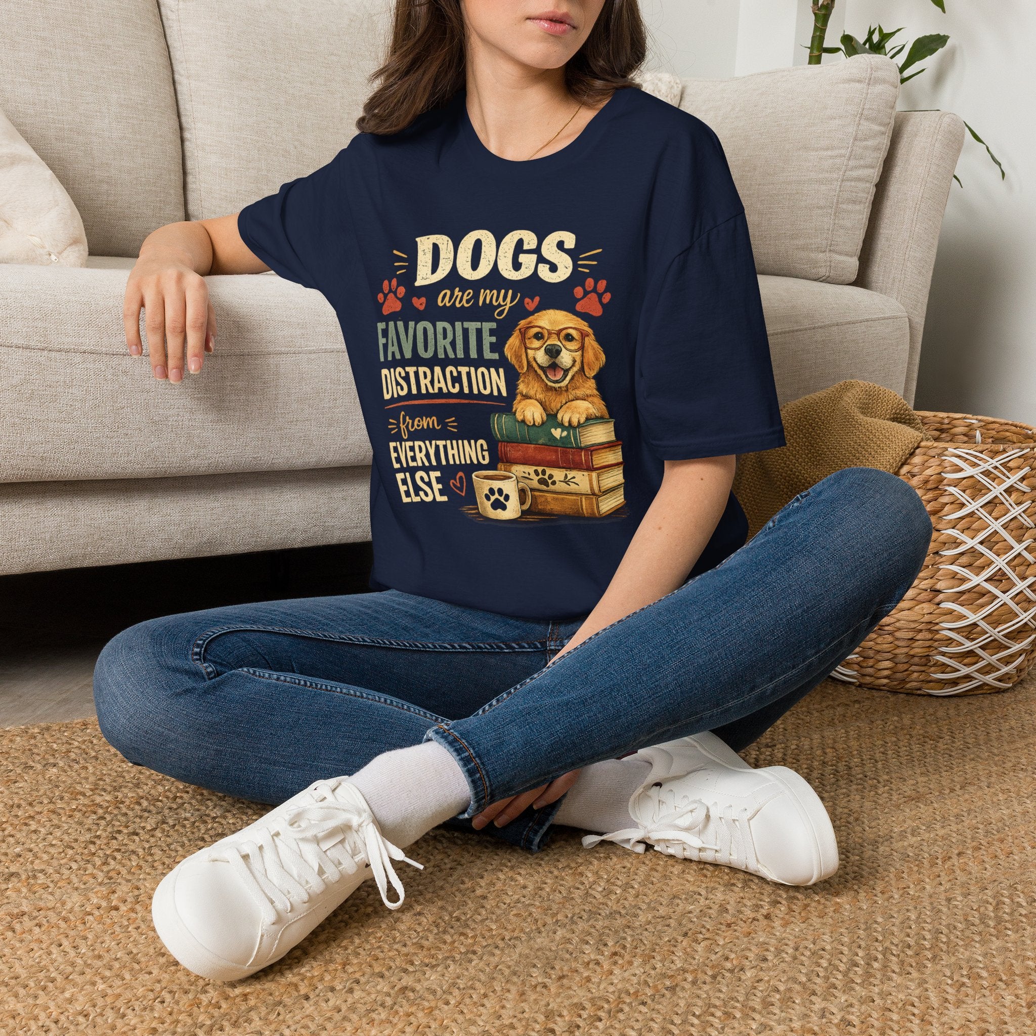 Dogs Are My Favorite Distraction T-Shirt – Cute Golden Retriever Paw Print Tee