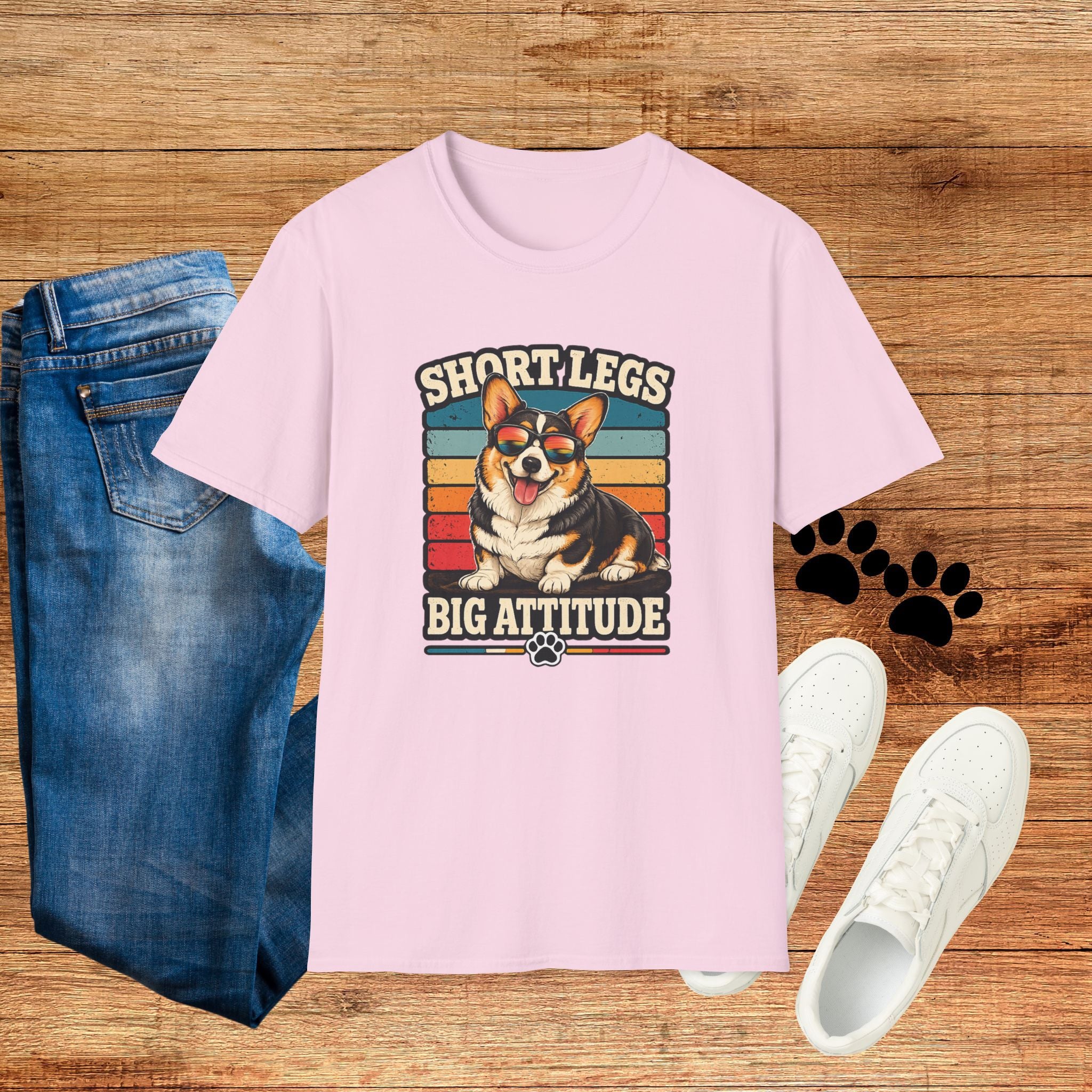 Corgi Short Legs, Big Attitude T-Shirt - Vintage Retro Dog Tee
