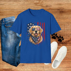 Patriotic Golden Retriever T-Shirt — American Flag Sunglasses & Bandana