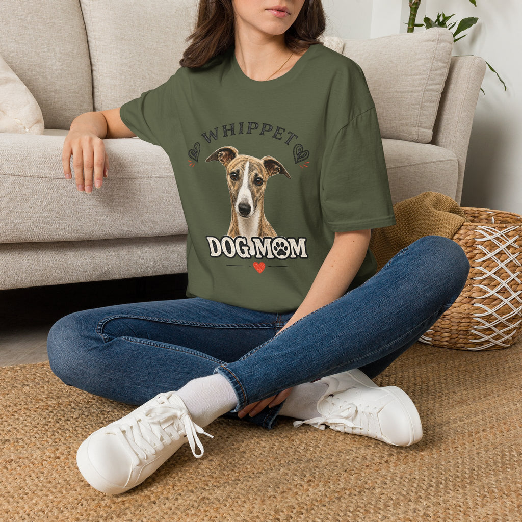 Whippet Dog Mom T-Shirt — Cute Whippet Portrait & Heart Graphic