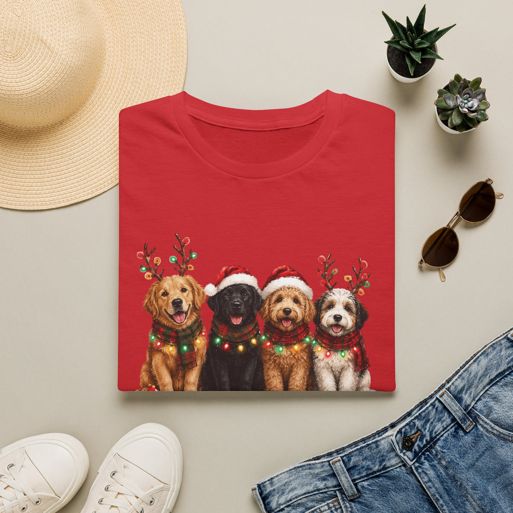 Christmas Dogs T-Shirt — Festive Puppies with Santa Hats & Reindeer Antlers
