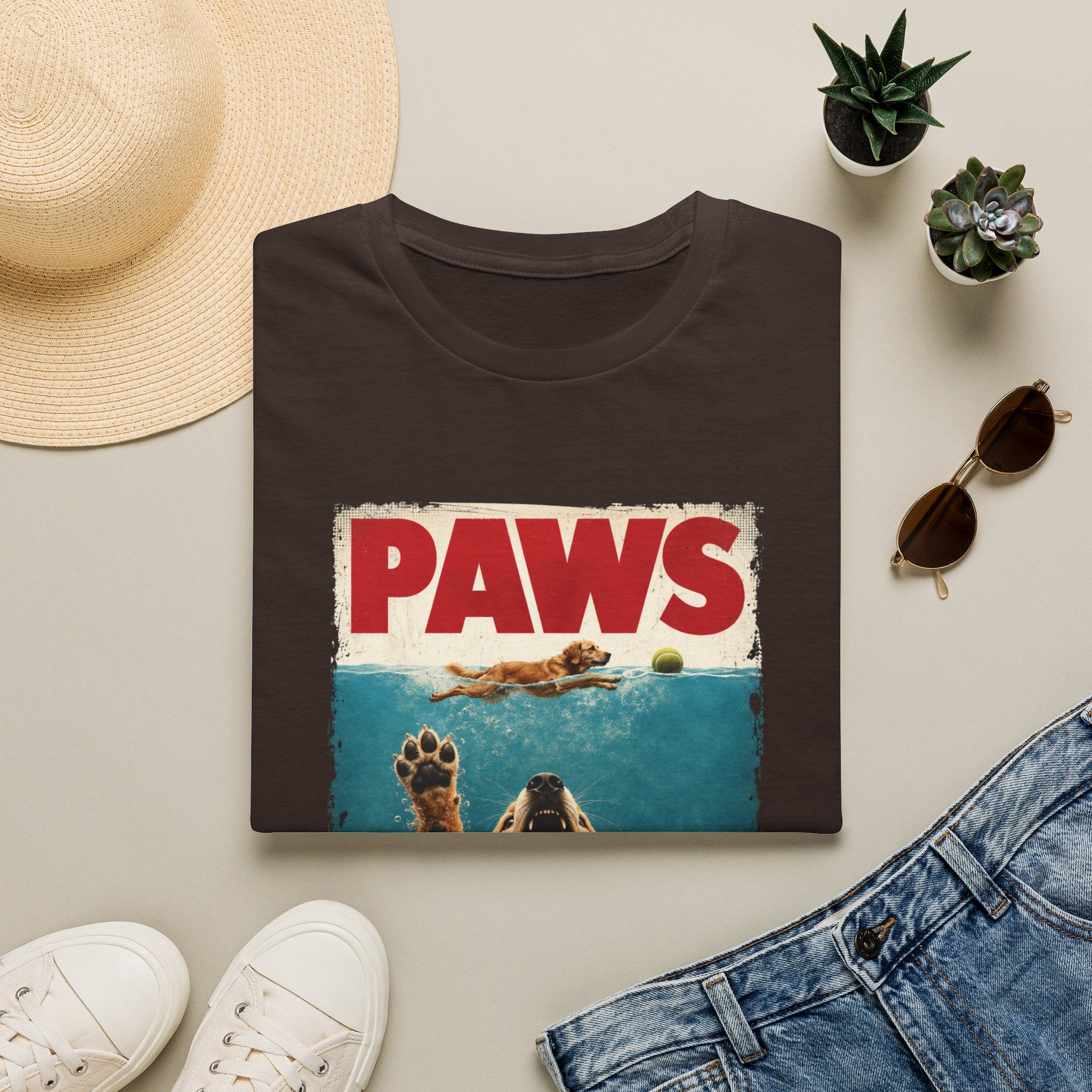 PAWS Dog Parody T-Shirt — Retro Beach Pup Graphic Tee for Dog Lovers