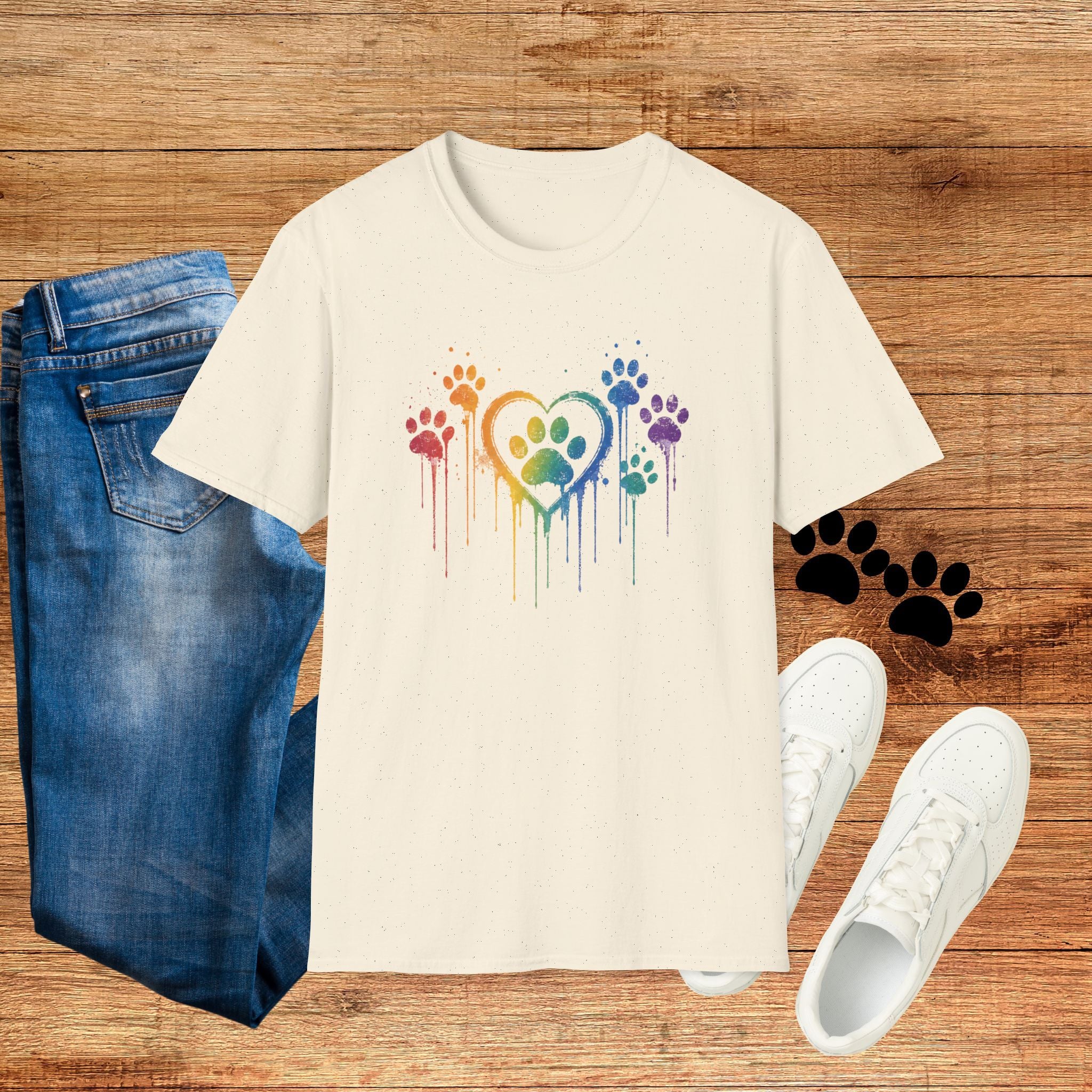 T-Shirt — Rainbow Paw Heart Tee (LGBTQ+ Pet Lover Pride Shirt)