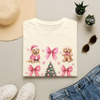 Christmas Puppies Graphic T-Shirt — Pink Bows & Tree Holiday Tee