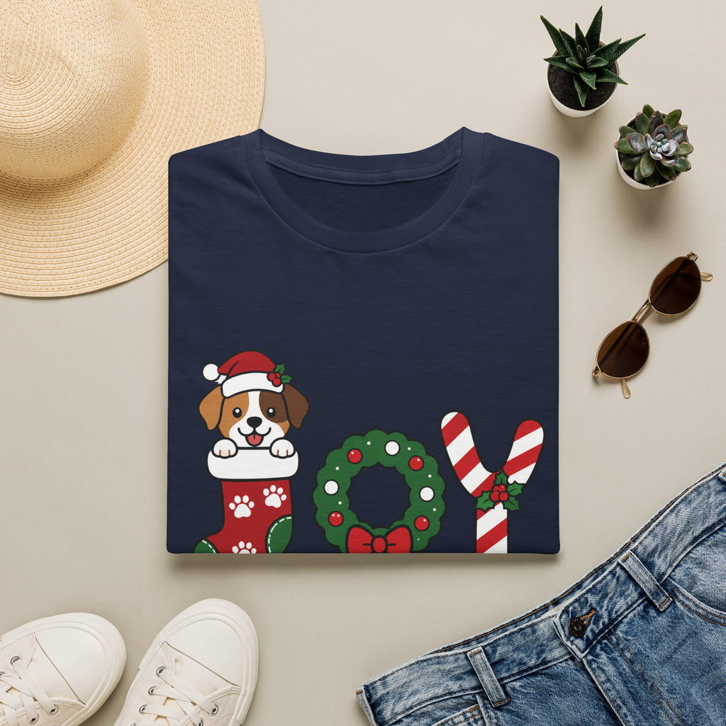 Christmas Joy Dog T-Shirt — Cute Puppy in Stocking & Candy Cane Holiday Tee