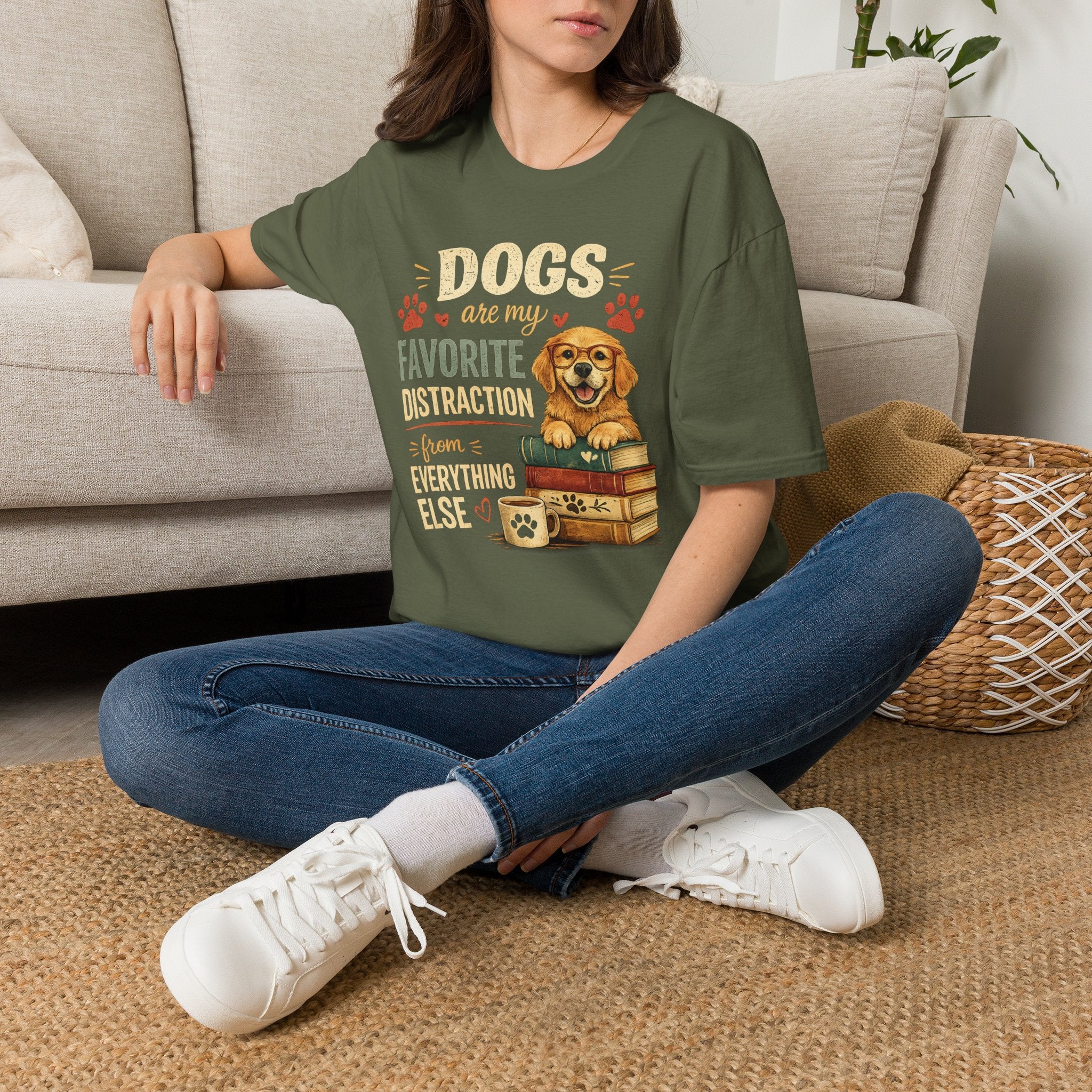 Dogs Are My Favorite Distraction T-Shirt – Cute Golden Retriever Paw Print Tee