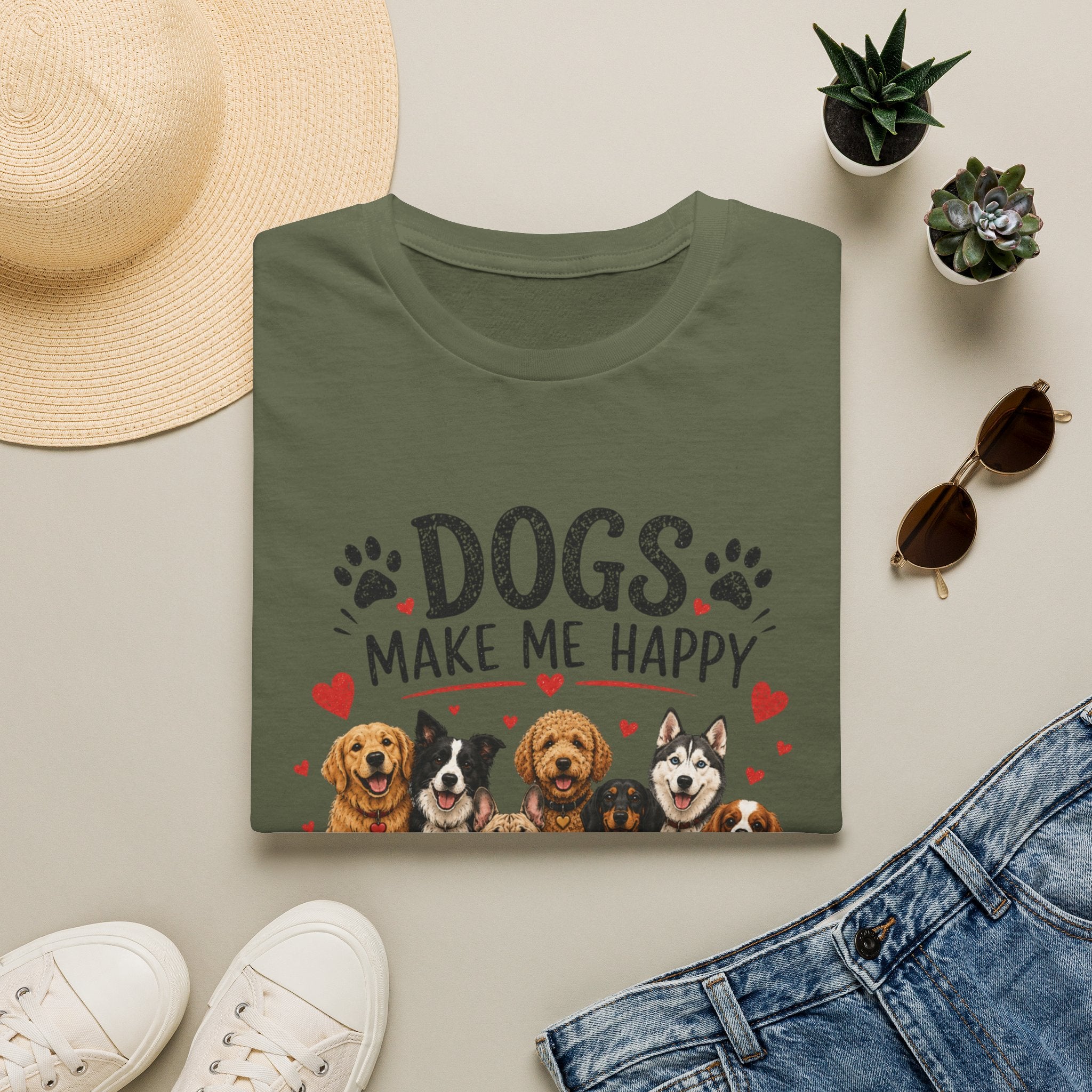 Dogs Make Me Happy T-Shirt — Cute Paw Print & Dog Breed Graphic Tee