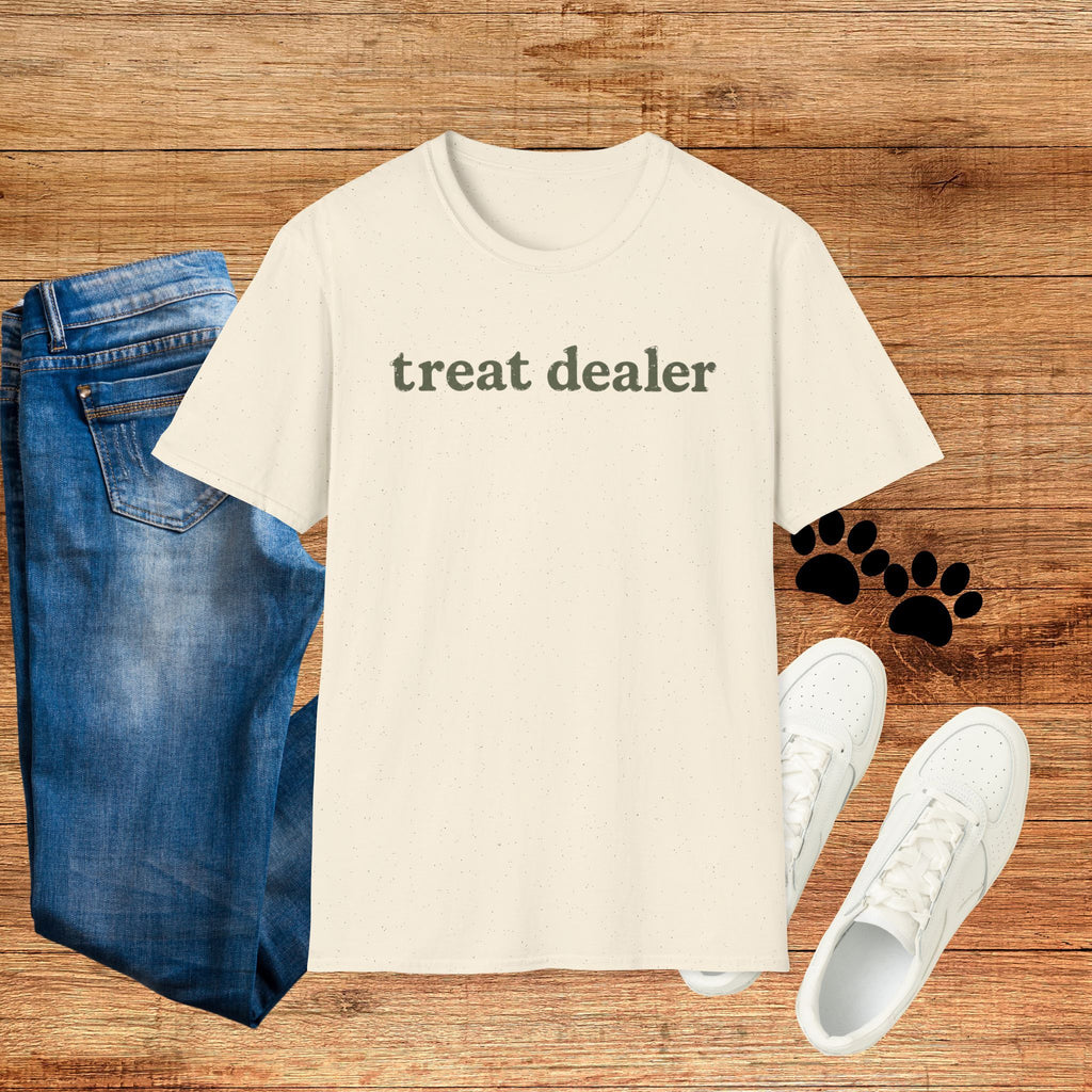 T-Shirt — "treat dealer" Minimalist Graphic Tee for Parents & Pet Lovers