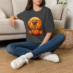 Halloween Pumpkin Puppy T-Shirt — Cute Golden Retriever with Bats & Bowtie